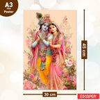 Radha Krishna God Poster (Pack of 6) A3 Size Self Adhesive Laminated Wall Art 300 GSM Paper Unframed Religious Decor for Pooja Room and Home Temple