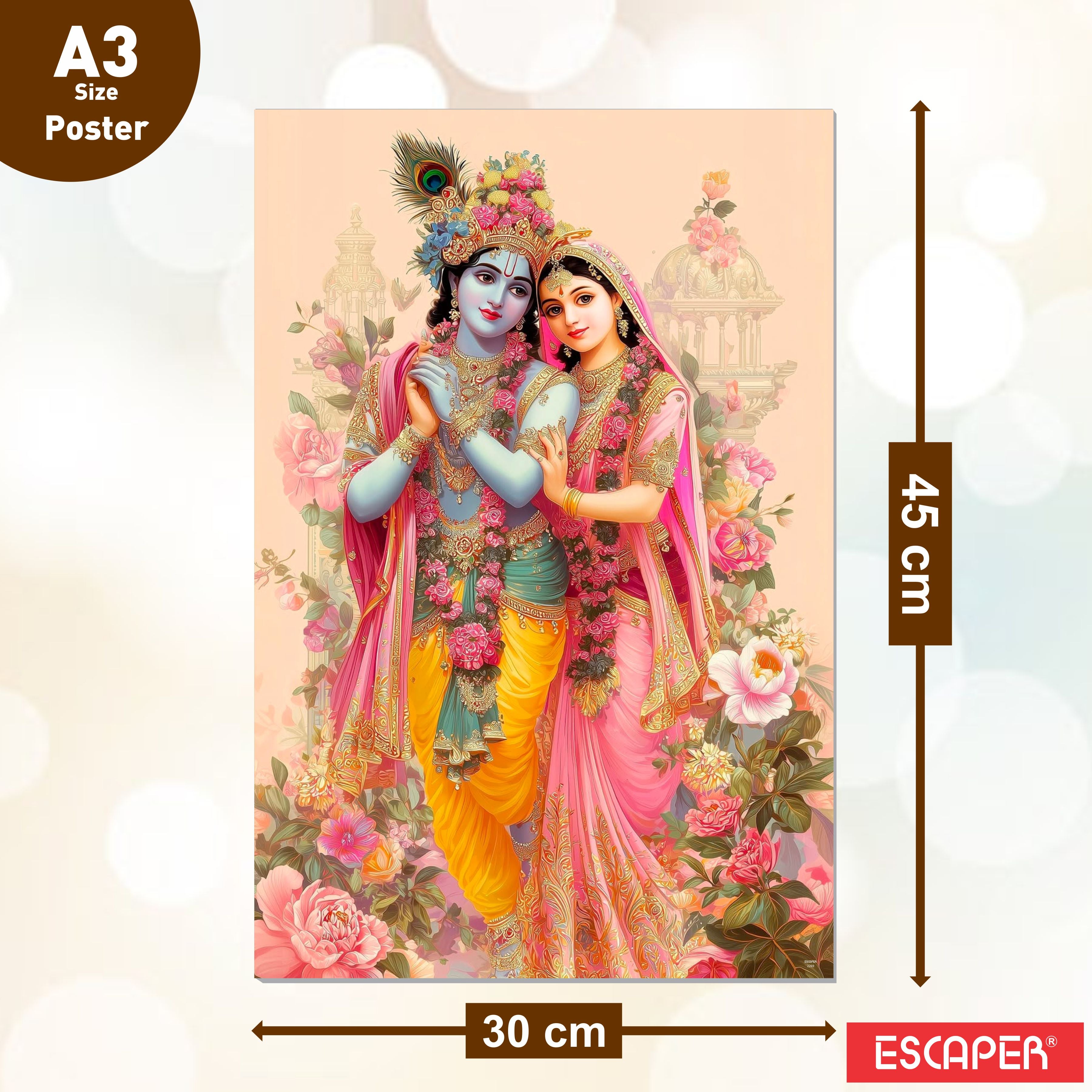 Radha Krishna God Poster (Pack of 6) A3 Size Self Adhesive Laminated Wall Art 300 GSM Paper Unframed Religious Decor for Pooja Room and Home Temple