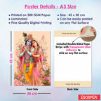 Radha Krishna God Poster (Pack of 6) A3 Size Self Adhesive Laminated Wall Art 300 GSM Paper Unframed Religious Decor for Pooja Room and Home Temple