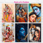 Radha Krishna God Poster (Pack of 6) A3 Size Self Adhesive Laminated Wall Art 300 GSM Paper Unframed Religious Decor for Pooja Room and Home Temple