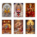 Hindu Gods Posters for Pooja Room and Home Temple (Pack Of 6) A3 Size, Self Adhesive, Laminated, 300 GSM Paper, Unframed Wall Décor Ganesha, Khatu Shyam Ji, Laxmi Ji, Ram Darbar, Saraswati Ji and Panch Mukhi Hanuman