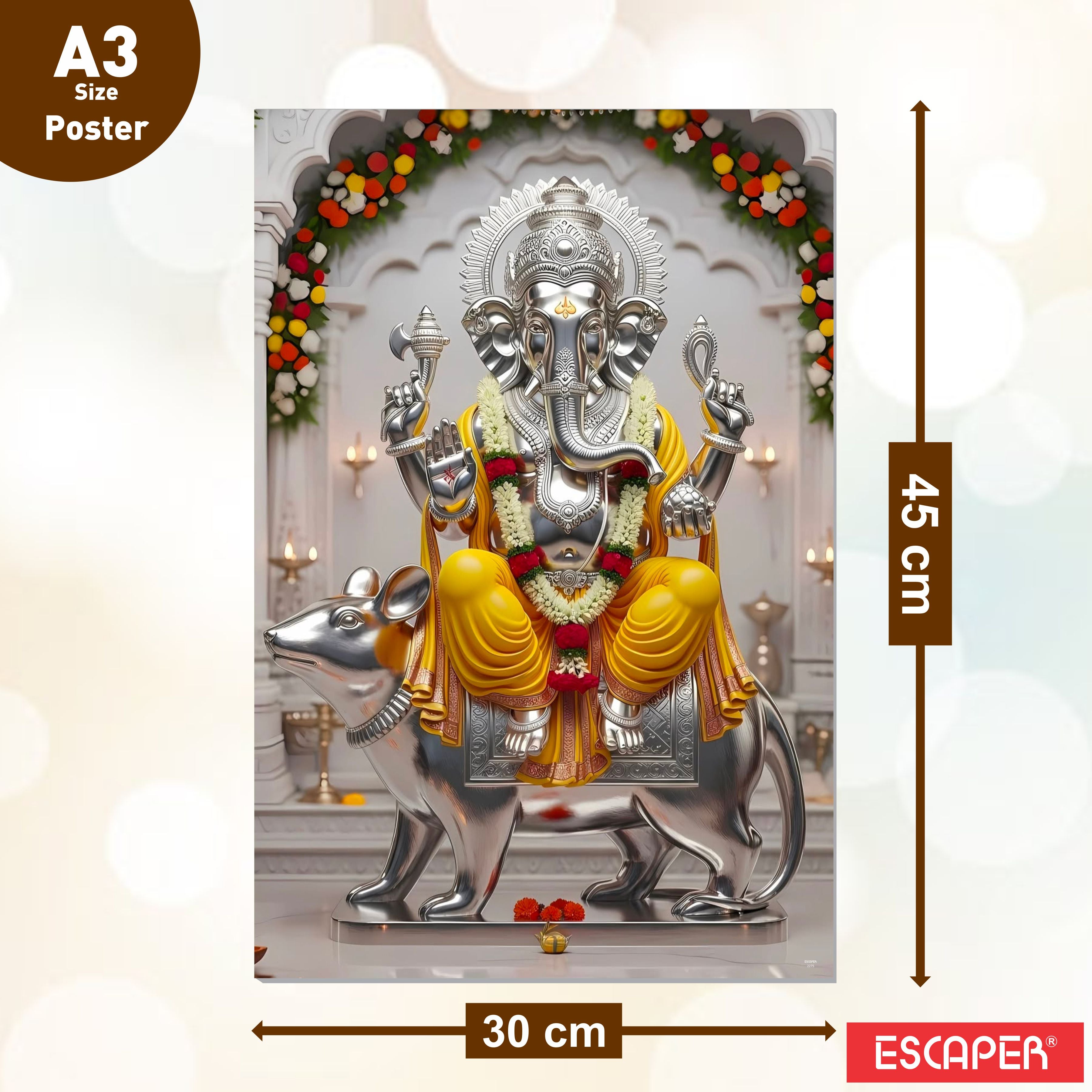 Hindu Gods Posters for Pooja Room and Home Temple (Pack Of 6) A3 Size, Self Adhesive, Laminated, 300 GSM Paper, Unframed Wall Décor Ganesha, Khatu Shyam Ji, Laxmi Ji, Ram Darbar, Saraswati Ji and Panch Mukhi Hanuman