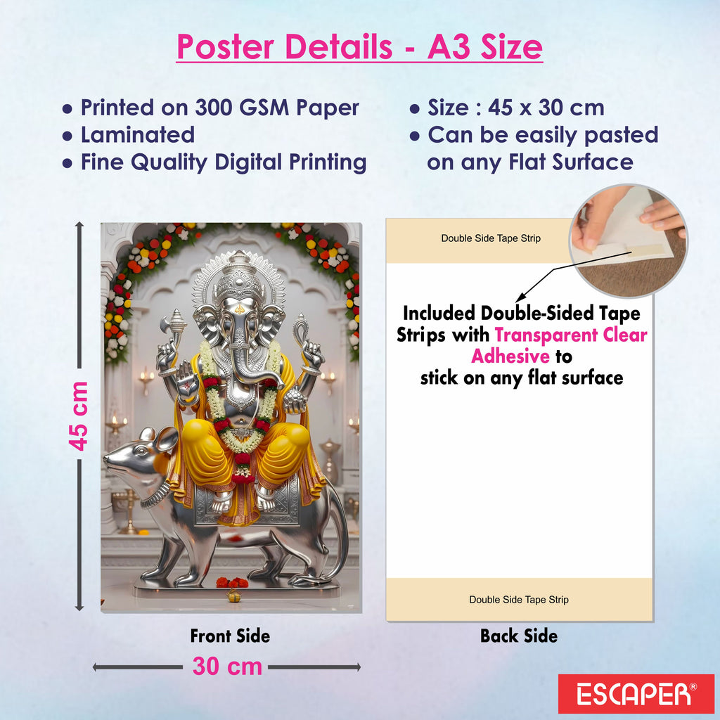 Hindu Gods Posters for Pooja Room and Home Temple (Pack Of 6) A3 Size, Self Adhesive, Laminated, 300 GSM Paper, Unframed Wall Décor Ganesha, Khatu Shyam Ji, Laxmi Ji, Ram Darbar, Saraswati Ji and Panch Mukhi Hanuman