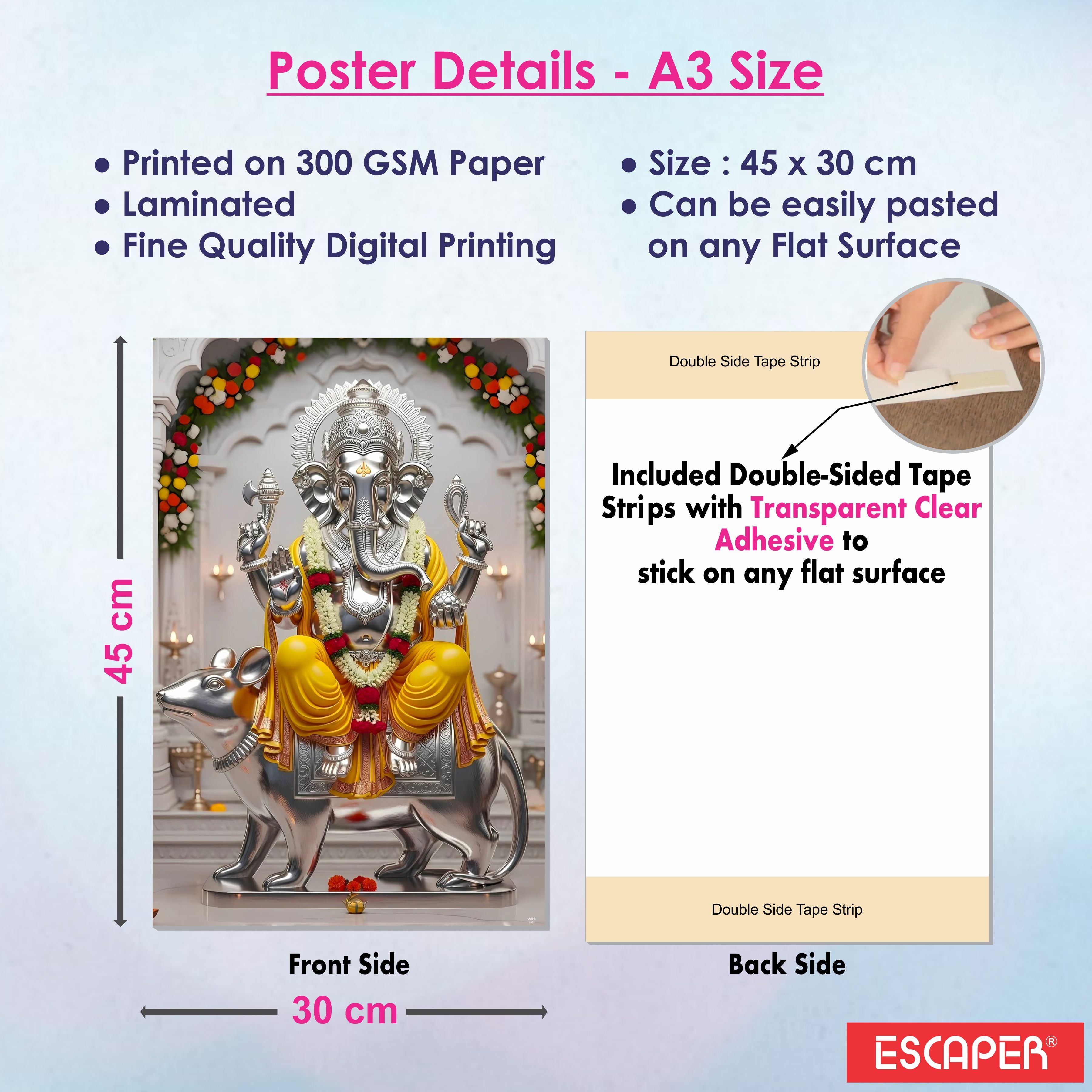 Hindu Gods Posters for Pooja Room and Home Temple (Pack Of 6) A3 Size, Self Adhesive, Laminated, 300 GSM Paper, Unframed Wall Décor Ganesha, Khatu Shyam Ji, Laxmi Ji, Ram Darbar, Saraswati Ji and Panch Mukhi Hanuman