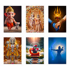 Hindu Gods Posters for Pooja Room and Home Temple (Pack Of 6) 300 GSM Paper A3 Size, Self Adhesive Laminated Ganesha, Radha Krishna, Mahadev, Hanuman Ji, Shivling and Shree Ram, Wall Decor Poster