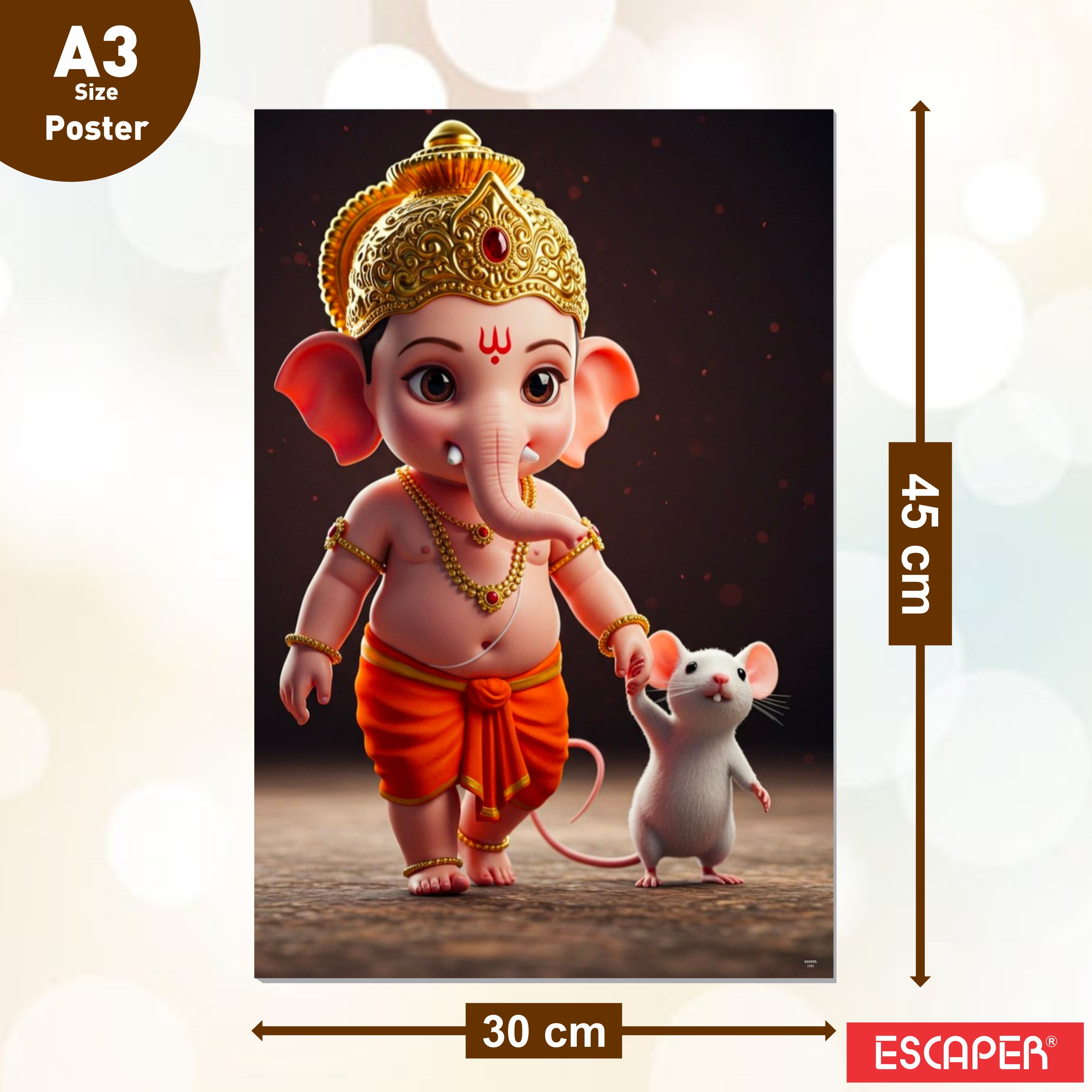 Hindu Gods Posters for Pooja Room and Home Temple (Pack Of 6) 300 GSM Paper A3 Size, Self Adhesive Laminated Ganesha, Radha Krishna, Mahadev, Hanuman Ji, Shivling and Shree Ram, Wall Decor Poster