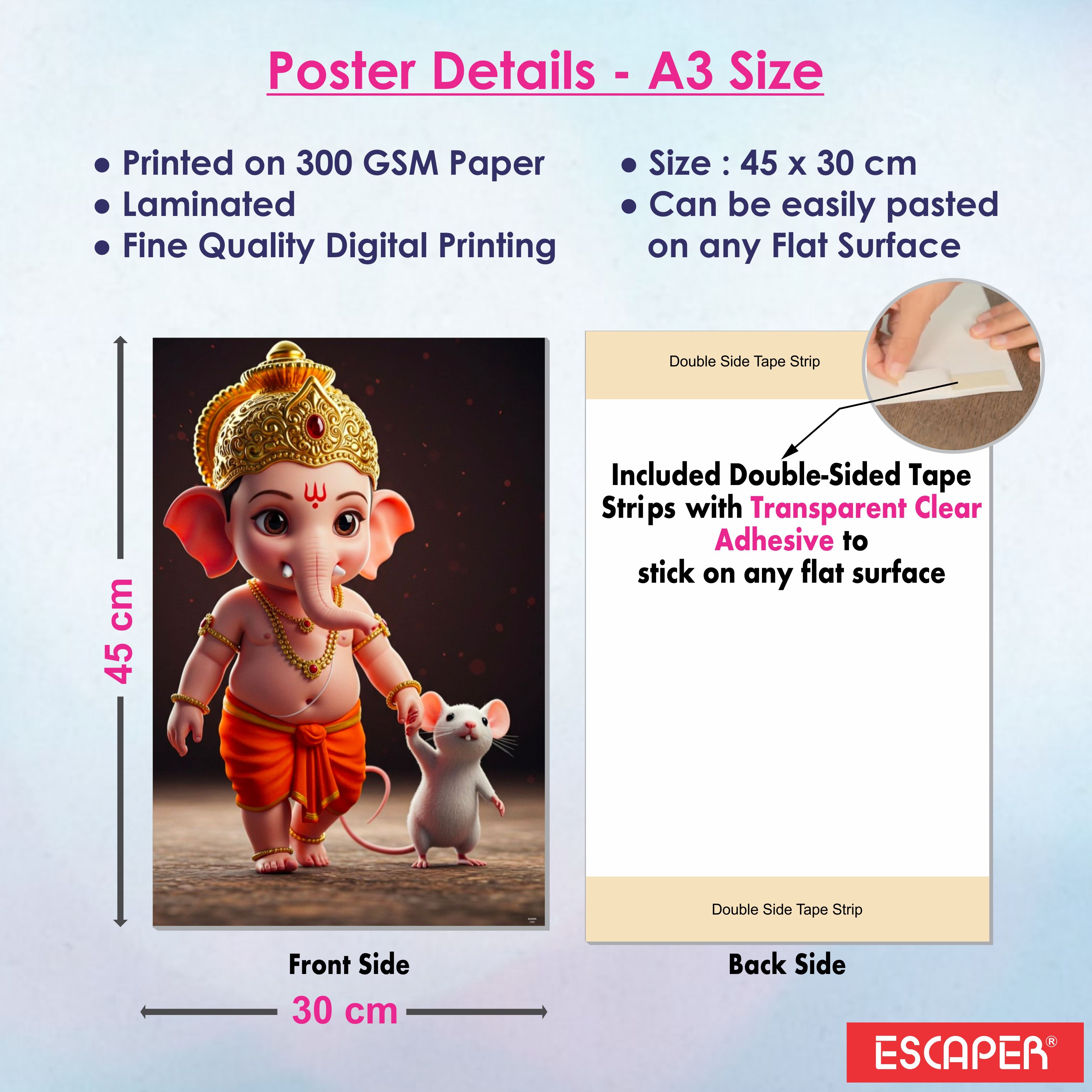 Hindu Gods Posters for Pooja Room and Home Temple (Pack Of 6) 300 GSM Paper A3 Size, Self Adhesive Laminated Ganesha, Radha Krishna, Mahadev, Hanuman Ji, Shivling and Shree Ram, Wall Decor Poster