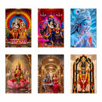 Radha Krishna, Lakshmi Ji, Ram Lala, Shivling & Shiv Parvati Posters – (Pack of 6) A3 Self-Adhesive Laminated Religious Wall Art – Unframed God & Goddess Posters for Pooja Room & Home Temple