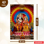 Radha Krishna, Lakshmi Ji, Ram Lala, Shivling & Shiv Parvati Posters – (Pack of 6) A3 Self-Adhesive Laminated Religious Wall Art – Unframed God & Goddess Posters for Pooja Room & Home Temple