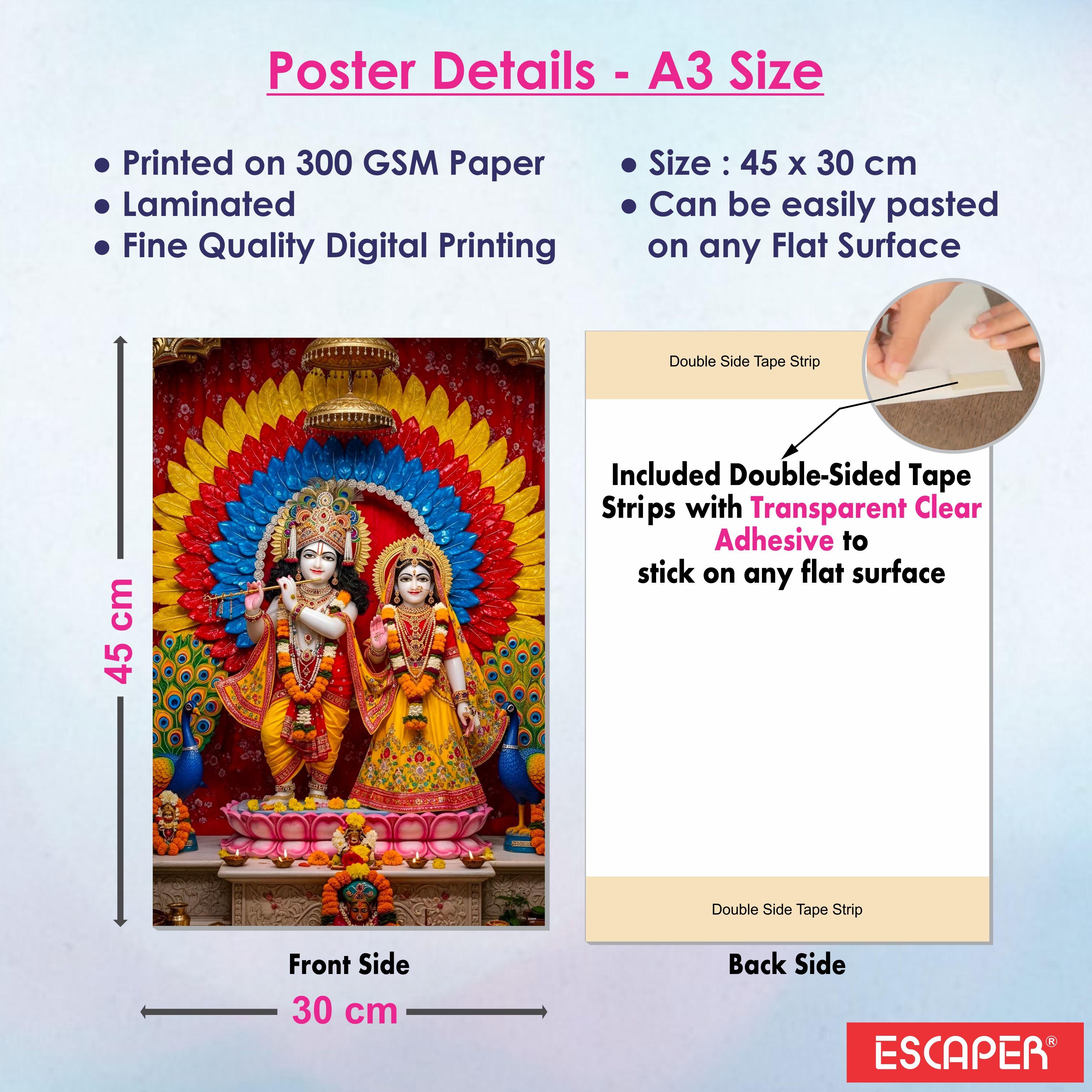 Radha Krishna, Lakshmi Ji, Ram Lala, Shivling & Shiv Parvati Posters – (Pack of 6) A3 Self-Adhesive Laminated Religious Wall Art – Unframed God & Goddess Posters for Pooja Room & Home Temple