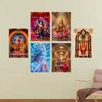 Radha Krishna, Lakshmi Ji, Ram Lala, Shivling & Shiv Parvati Posters – (Pack of 6) A3 Self-Adhesive Laminated Religious Wall Art – Unframed God & Goddess Posters for Pooja Room & Home Temple