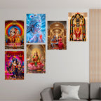 Radha Krishna, Lakshmi Ji, Ram Lala, Shivling & Shiv Parvati Posters – (Pack of 6) A3 Self-Adhesive Laminated Religious Wall Art – Unframed God & Goddess Posters for Pooja Room & Home Temple