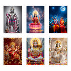 Hanuman Ji, Laxmi Ji, Sita Ram, Saraswati Ji and Ma Durga Poster (Pack of 6) A3 Size Laminated Self Adhesive Religious Wall Art Unframed Goddess Posters for Pooja Room and Home Temple
