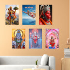 Hanuman Ji Ganesh Ji Bholenath Saraswati Ji Religious Posters (Pack of 6) A3 Size 300 GSM Paper Unframed Self Adhesive Laminated God Wall Art for Pooja Room and Home Temple