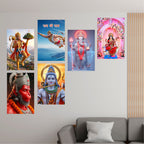 Hanuman Ji Ganesh Ji Bholenath Saraswati Ji Religious Posters (Pack of 6) A3 Size 300 GSM Paper Unframed Self Adhesive Laminated God Wall Art for Pooja Room and Home Temple