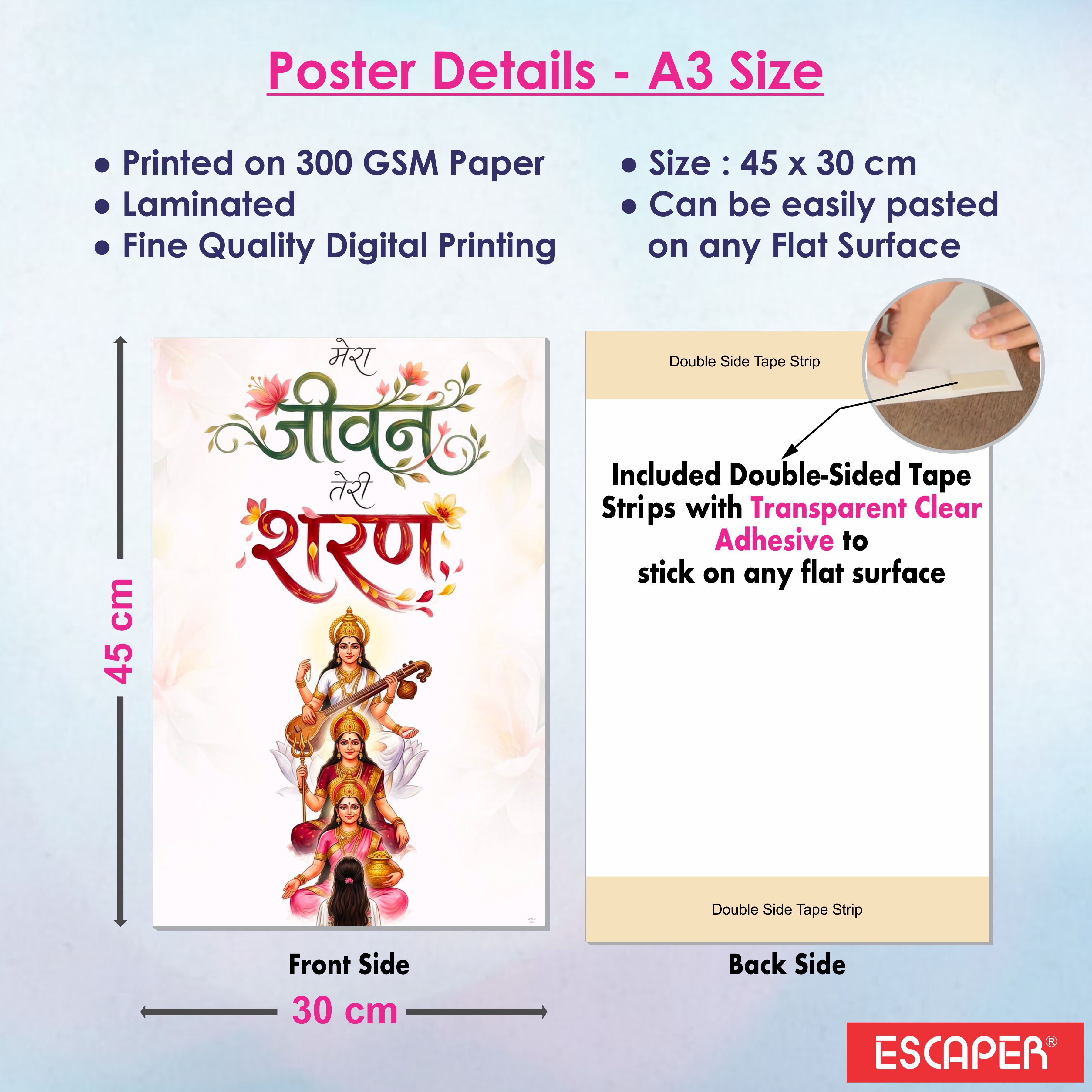Religious God & Goddess Wall Posters for Pooja Room (Pack of 6) Self-Adhesive Laminated A3 Size 300 GSM Paper Unframed Wall Art For Home Temple, Prayer Spaces