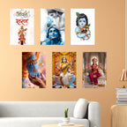 Religious God & Goddess Wall Posters for Pooja Room (Pack of 6) Self-Adhesive Laminated A3 Size 300 GSM Paper Unframed Wall Art For Home Temple, Prayer Spaces