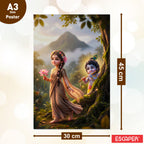 Radha Krishna, Om, Bal Gopal Posters, Religious God & Goddess Wall Posters for Pooja Room (Pack of 6) Self-Adhesive Laminated A3 Size 300 GSM Paper Unframed Wall Art For Home Temple, Prayer Spaces