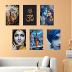 Radha Krishna, Om, Bal Gopal Posters, Religious God & Goddess Wall Posters for Pooja Room (Pack of 6) Self-Adhesive Laminated A3 Size 300 GSM Paper Unframed Wall Art For Home Temple, Prayer Spaces