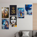 Radha Krishna, Om, Bal Gopal Posters, Religious God & Goddess Wall Posters for Pooja Room (Pack of 6) Self-Adhesive Laminated A3 Size 300 GSM Paper Unframed Wall Art For Home Temple, Prayer Spaces
