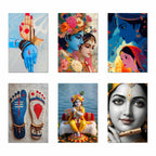 Radha Krishna Wall Decor Poster, Religious God & Goddess Posters for Pooja Room (Pack of 6) Self-Adhesive Laminated A3 Size 300 GSM Paper Unframed Wall Art For Home Temple, Prayer Spaces