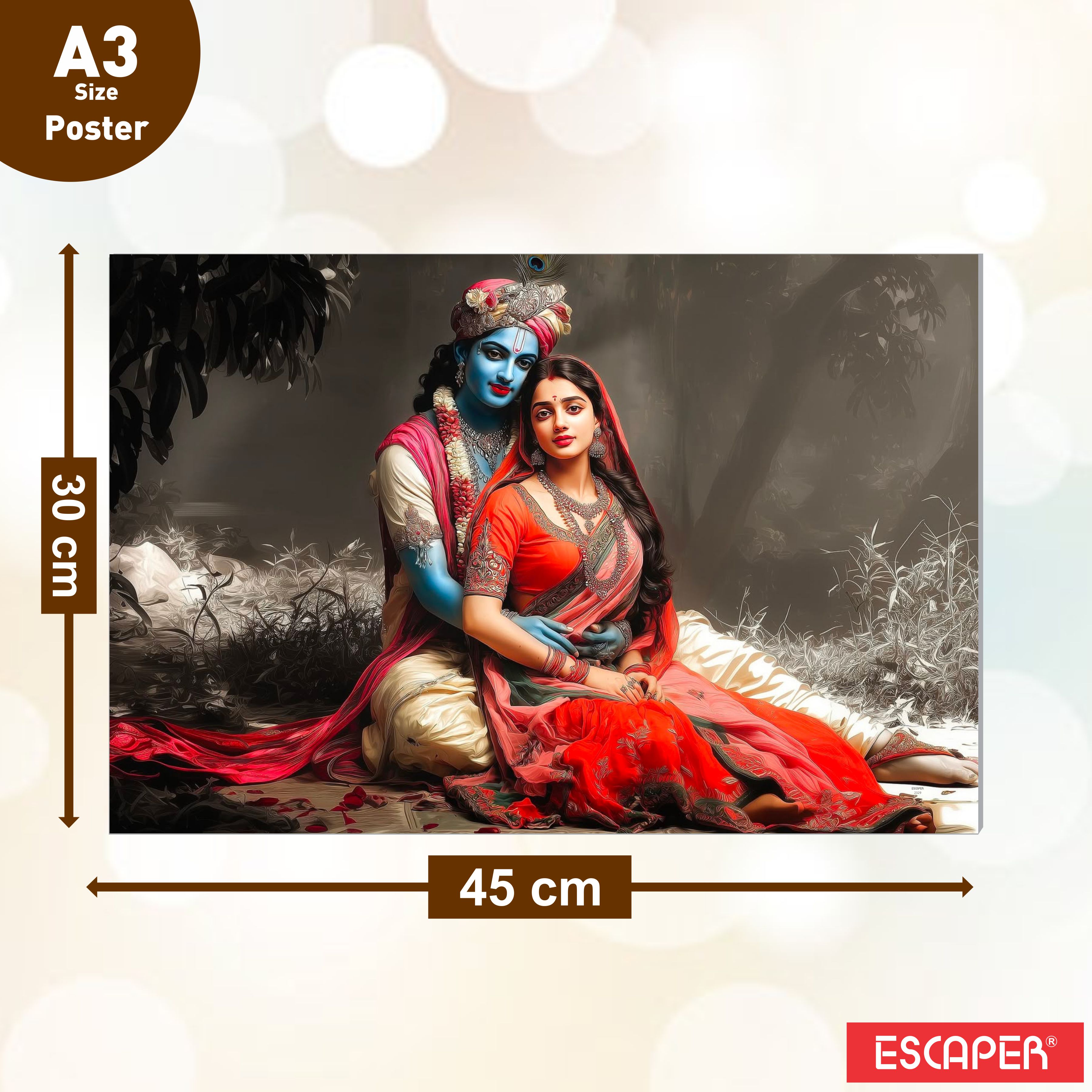 Radha Krishna, Shiv Parvati, Mateshwari Goddess, Flute Wall Decor Poster, Religious God & Goddess Wall Posters for Pooja Room (Pack of 6) Self-Adhesive Laminated A3 Size 300 GSM Paper Unframed Wall Art For Home Temple, Prayer Spaces