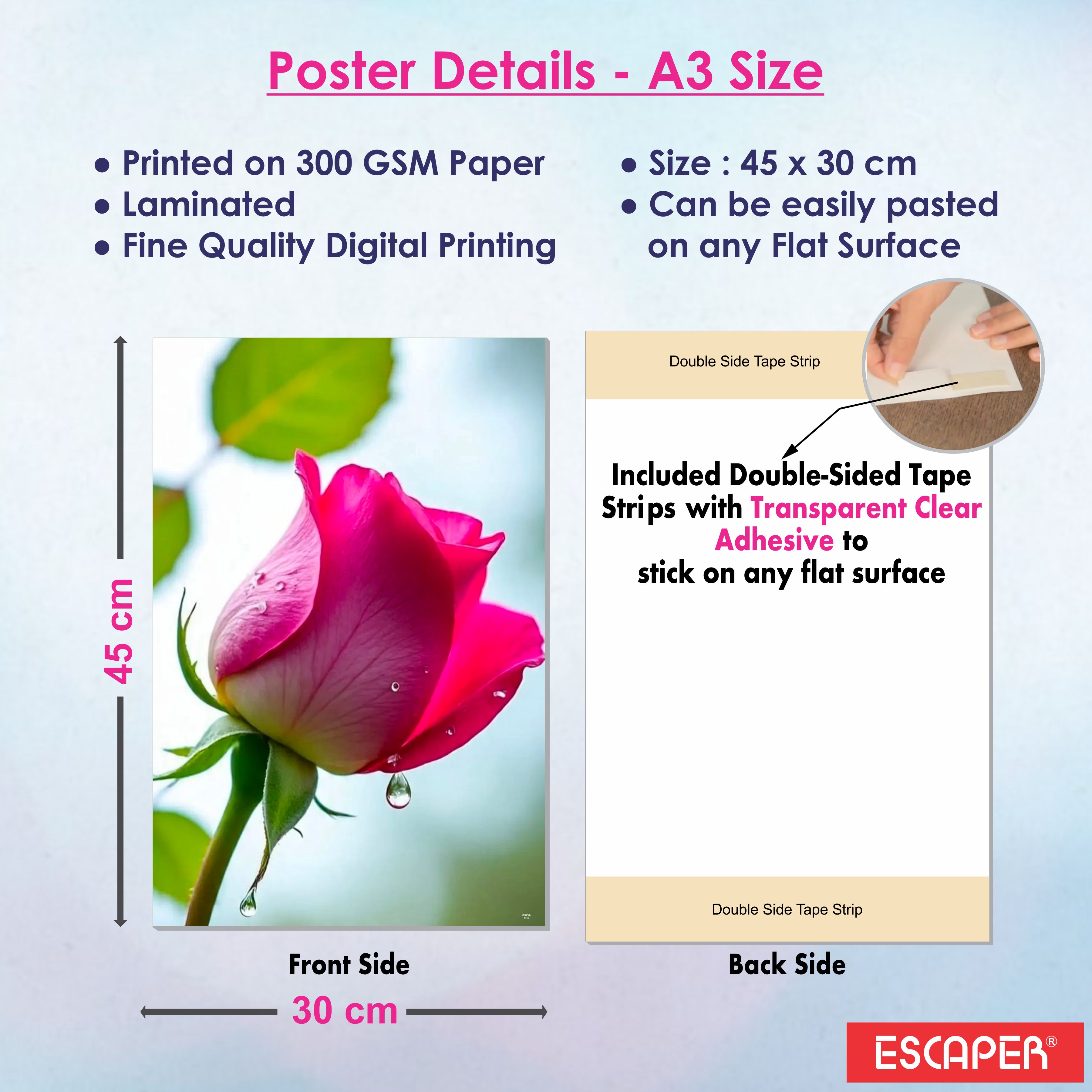 Flowers Wall Decor Poster A3 Size Portrait Floral Wall Art Designs Self Adhesive Laminated 300 GSM Paper Unframed Posters for Living Room and Bedroom