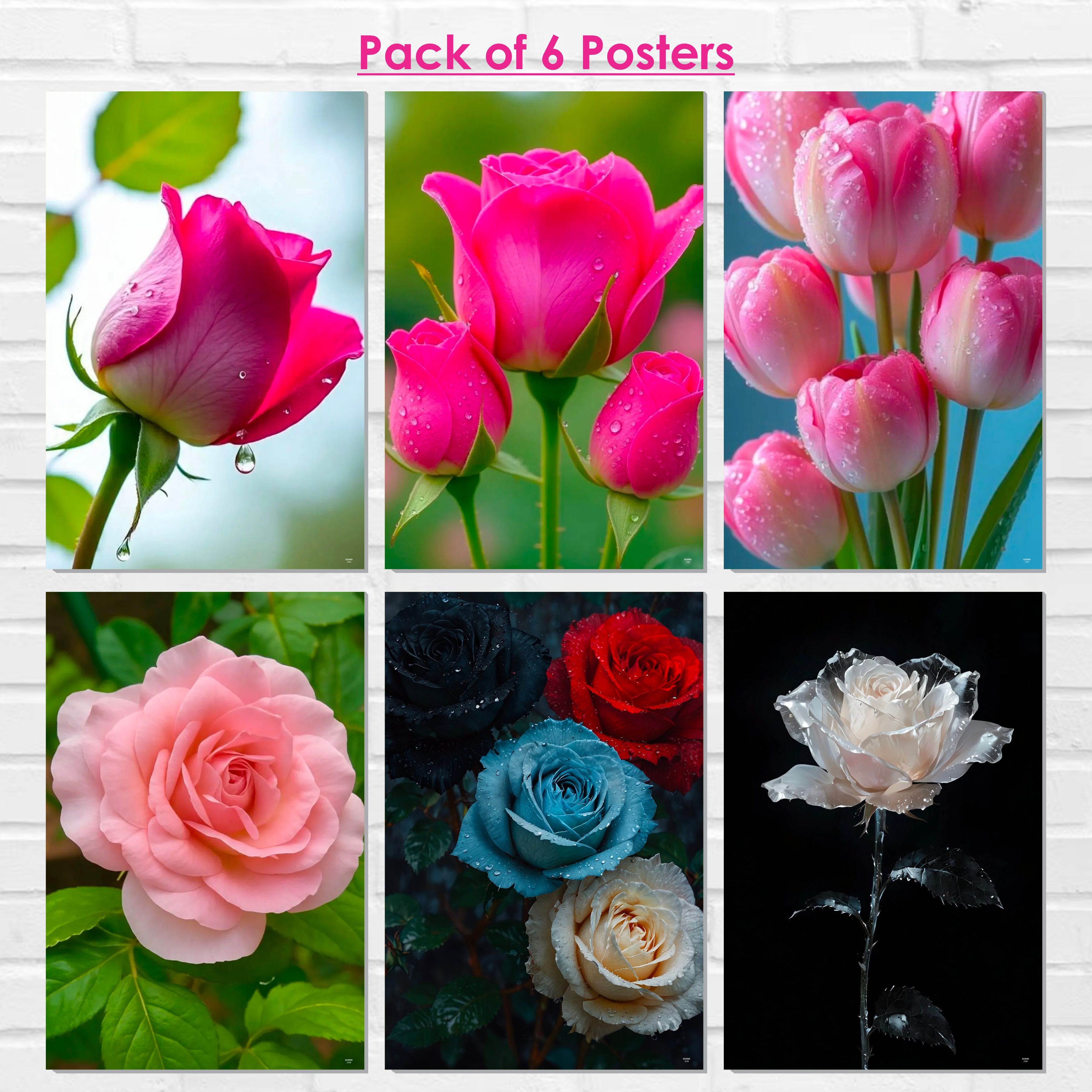 Flowers Wall Decor Poster A3 Size Portrait Floral Wall Art Designs Self Adhesive Laminated 300 GSM Paper Unframed Posters for Living Room and Bedroom