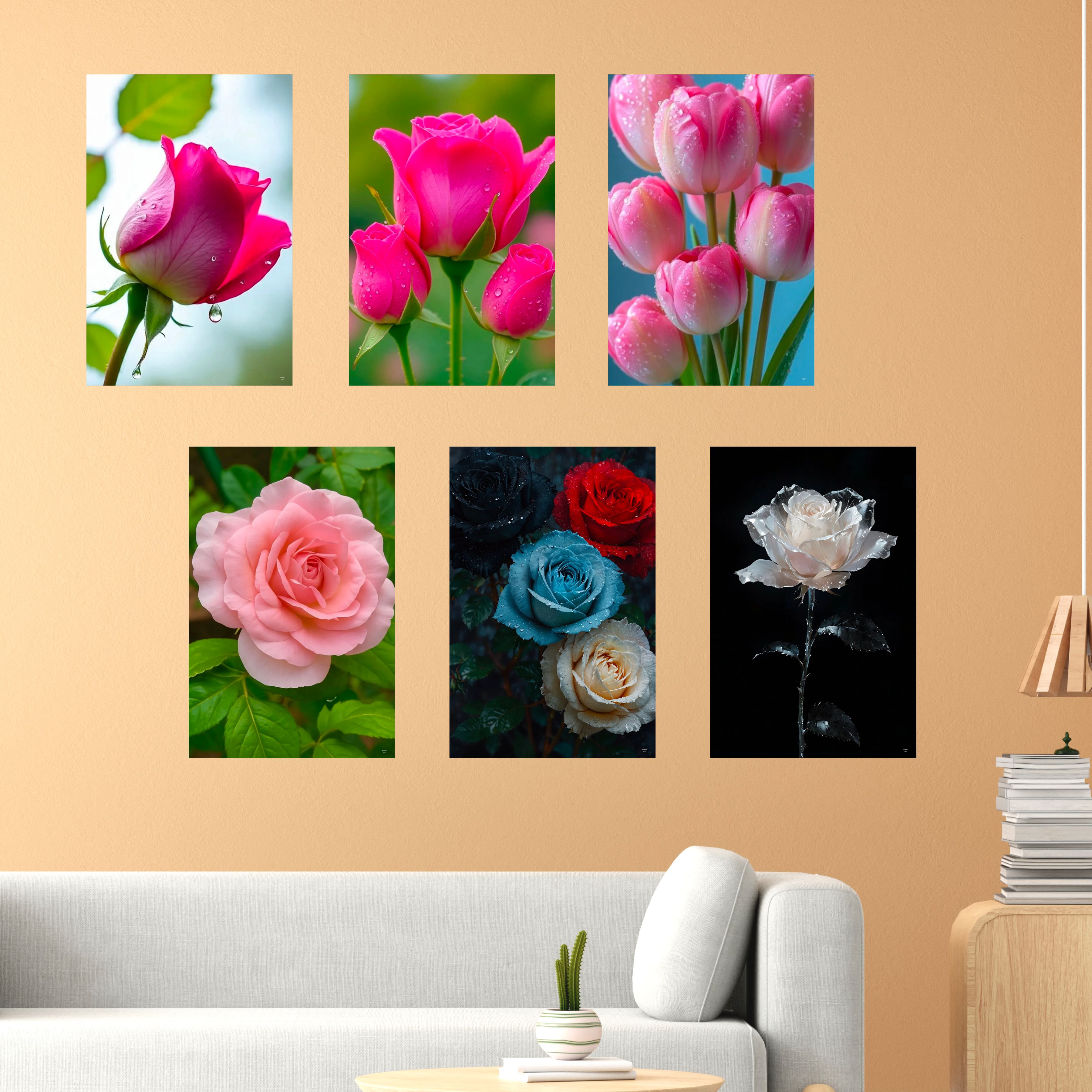 Flowers Wall Decor Poster A3 Size Portrait Floral Wall Art Designs Self Adhesive Laminated 300 GSM Paper Unframed Posters for Living Room and Bedroom