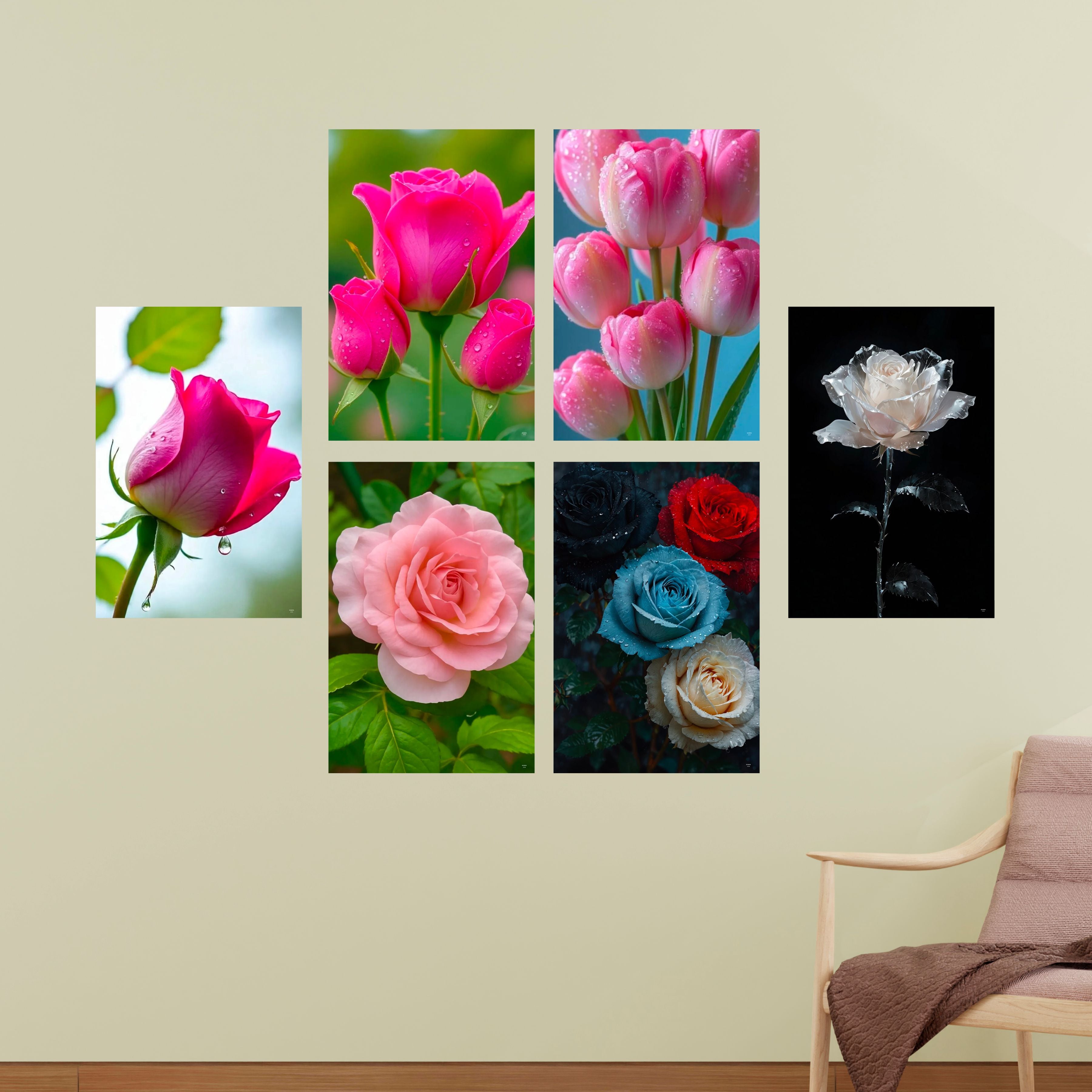 Flowers Wall Decor Poster A3 Size Portrait Floral Wall Art Designs Self Adhesive Laminated 300 GSM Paper Unframed Posters for Living Room and Bedroom