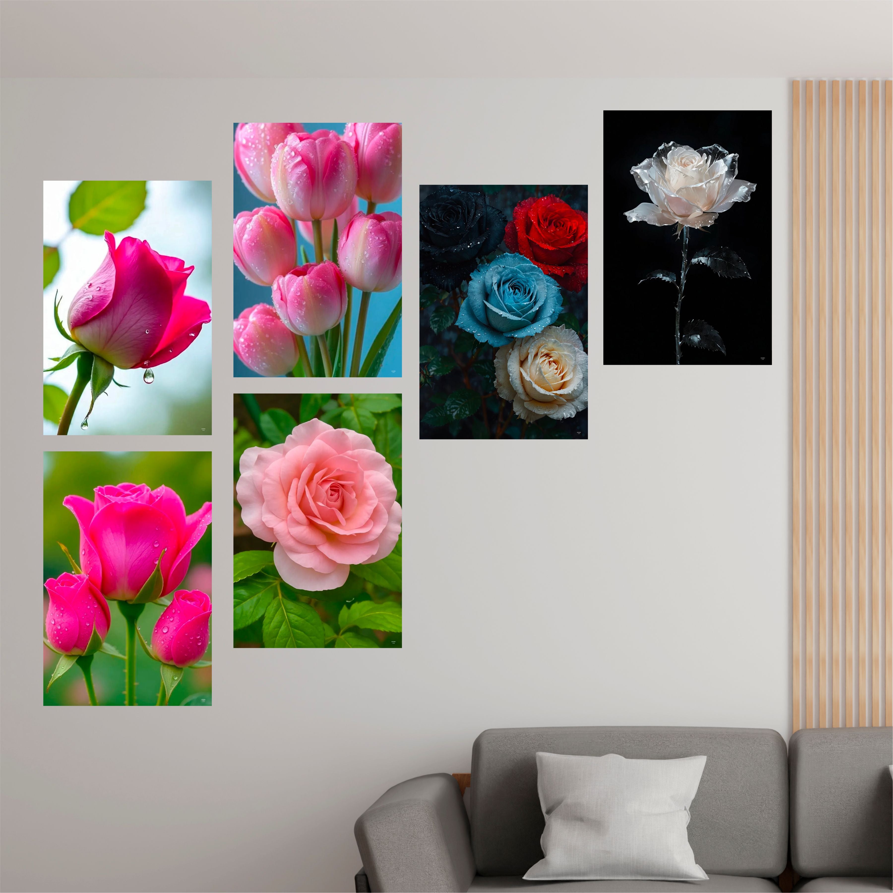 Flowers Wall Decor Poster A3 Size Portrait Floral Wall Art Designs Self Adhesive Laminated 300 GSM Paper Unframed Posters for Living Room and Bedroom