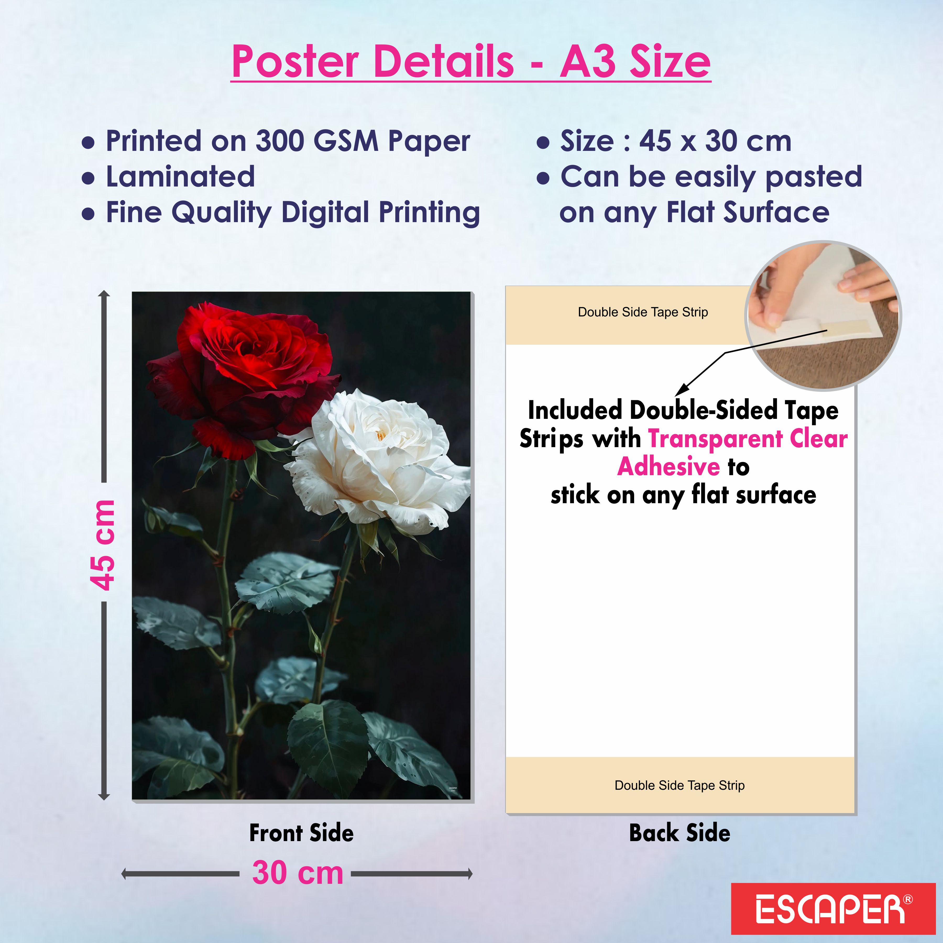 Flowers Wall Decor Poster (Pack Of 6) Self Adhesive Laminated A3 Size 300 GSM Paper Colorful Leaves Poster Unframed Floral Wall Art Posters for Living Room and Bedroom