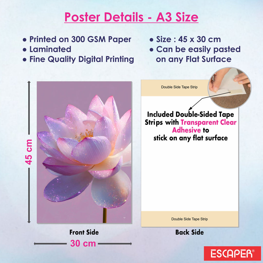 Floral Wall Decor Poster (Pack Of 6) Self Adhesive Laminated 300 GSM Paper Unframed Flowers Wall Art Posters for Living Room and Bedroom