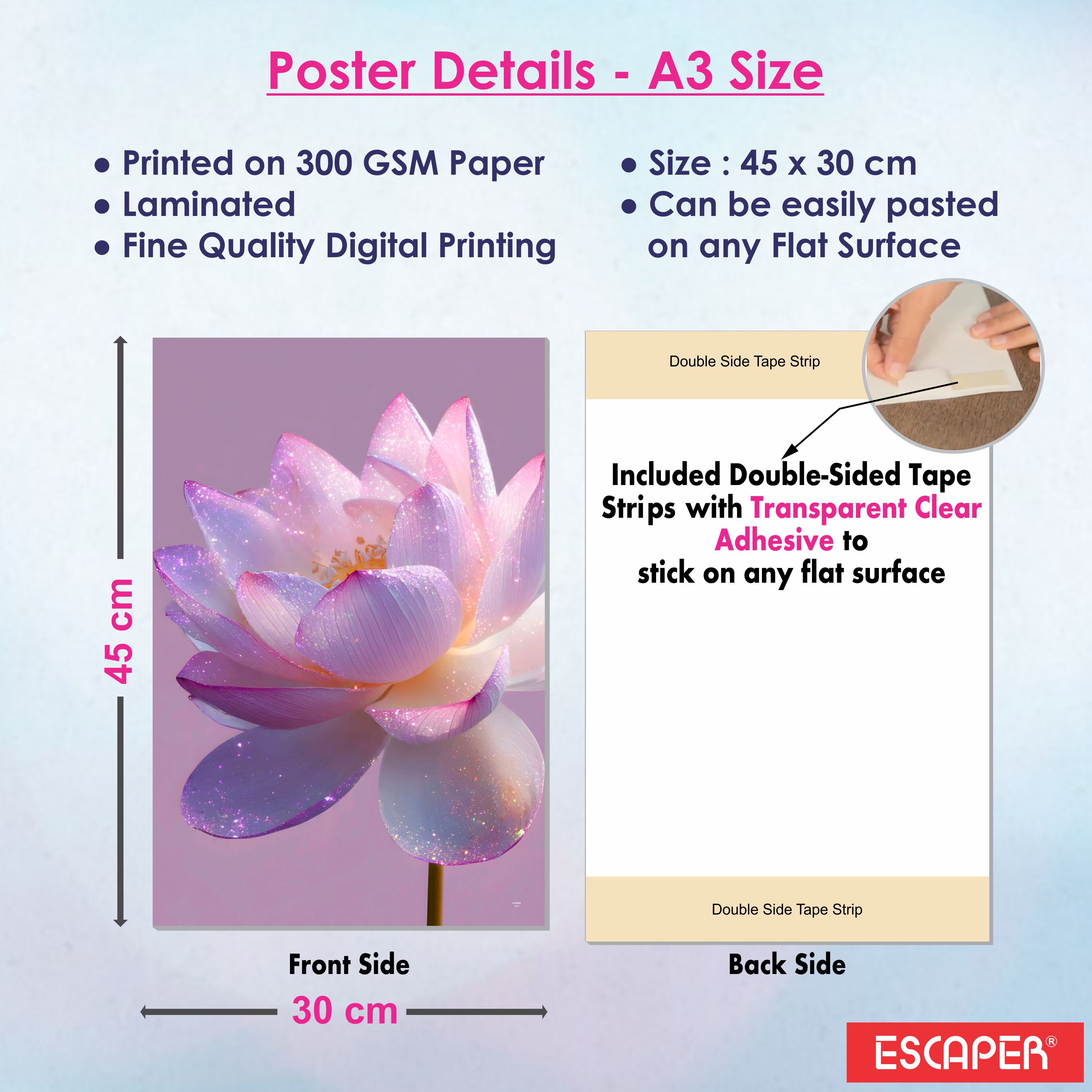 Floral Wall Decor Poster (Pack Of 6) Self Adhesive Laminated 300 GSM Paper Unframed Flowers Wall Art Posters for Living Room and Bedroom