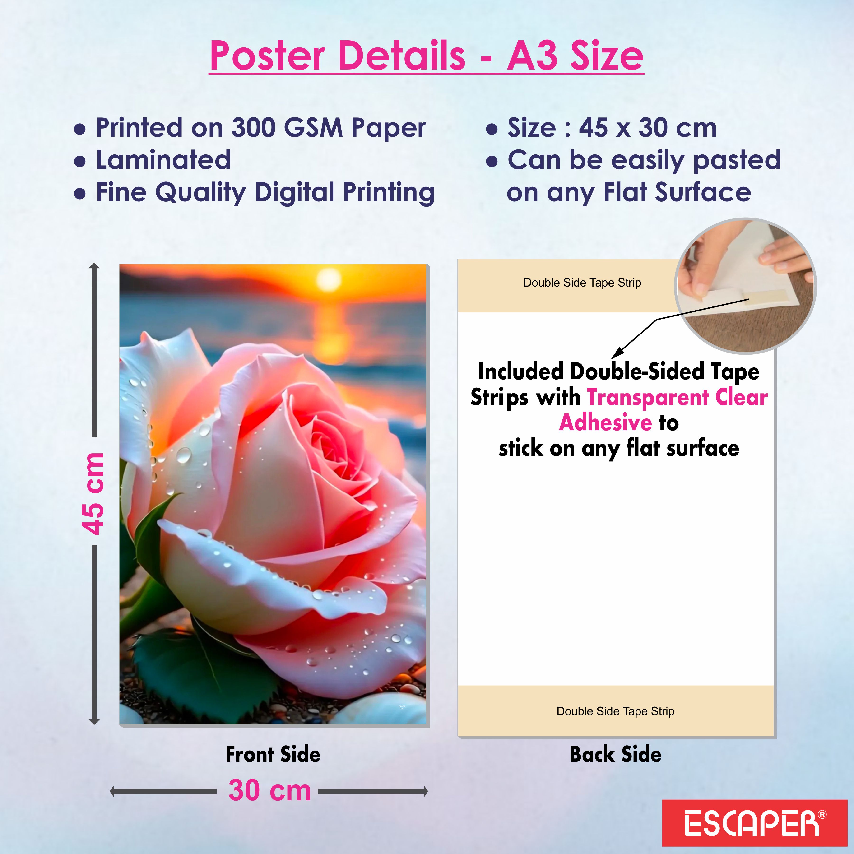 Colorful Flowers Wall Decor Poster (Pack Of 6) A3 Size Self Adhesive Laminated 300 GSM Paper Unframed Floral Wall Art Posters for Home Decoration, Living Room and Bedroom