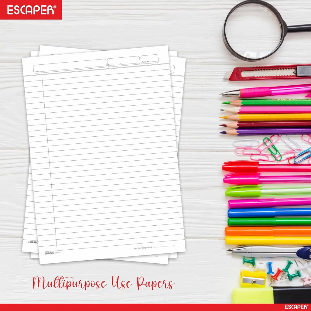 Classic One Side Ruled A4 Sheets, 90 GSM Project Paper, White Paper Sheets For Writing, Printing, DIY, Assignment, Office & Creative Use