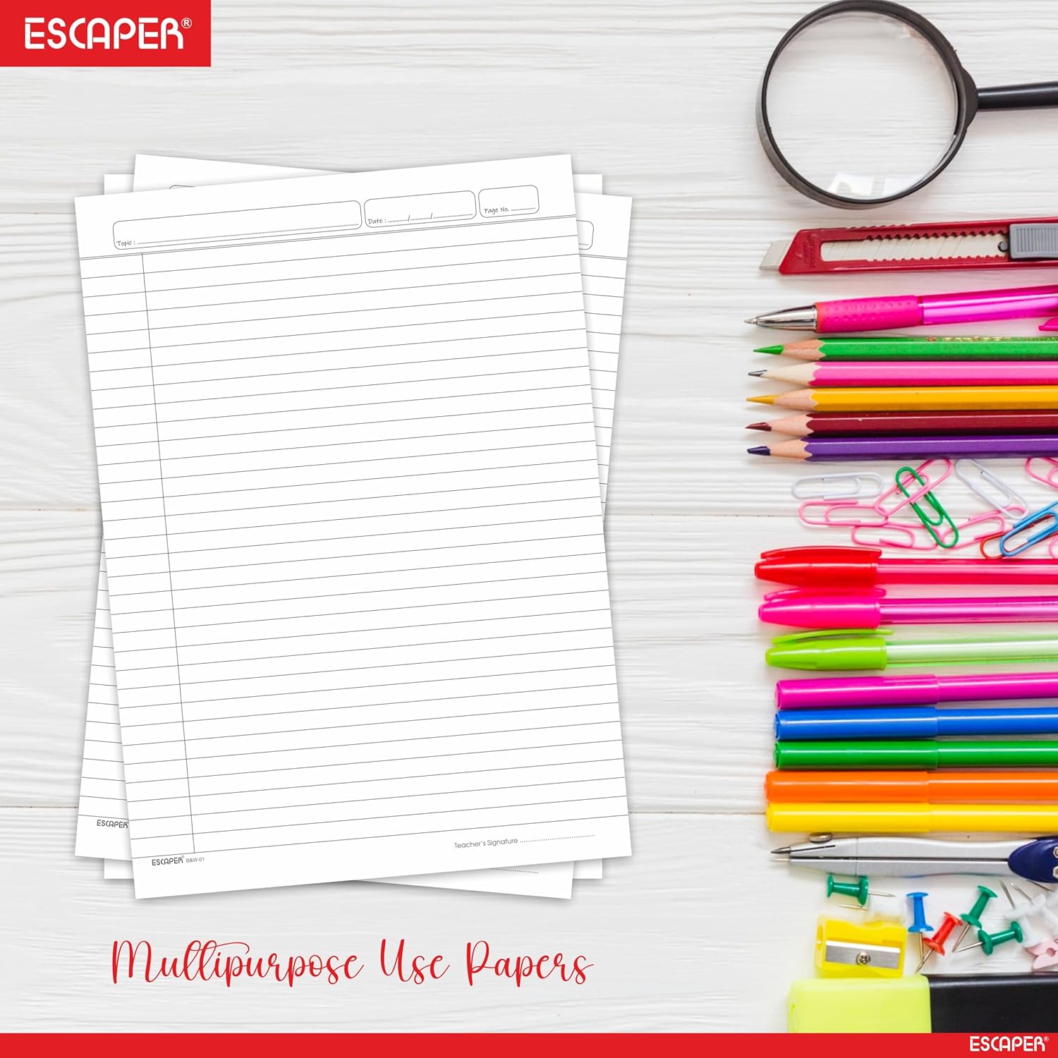 Classic One Side Ruled A4 Sheets, 90 GSM Project Paper, White Paper Sheets For Writing, Printing, DIY, Assignment, Office & Creative Use