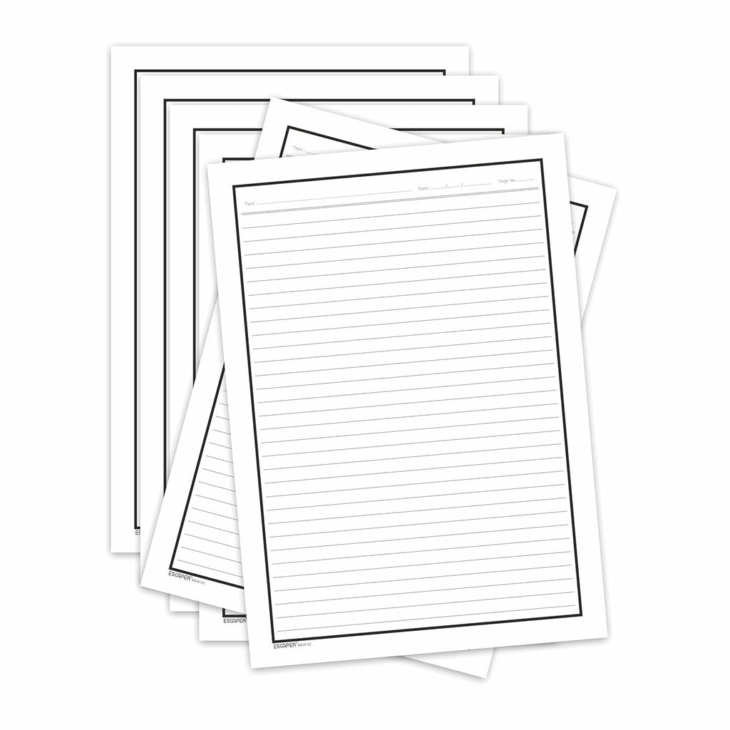 One Side Ruled A4 Sheets with Elegant Borders, 90 GSM White Paper for Writing, Projects, Office & School Use, Border Ruled Paper Sheets for Assignments, Notes & Printing