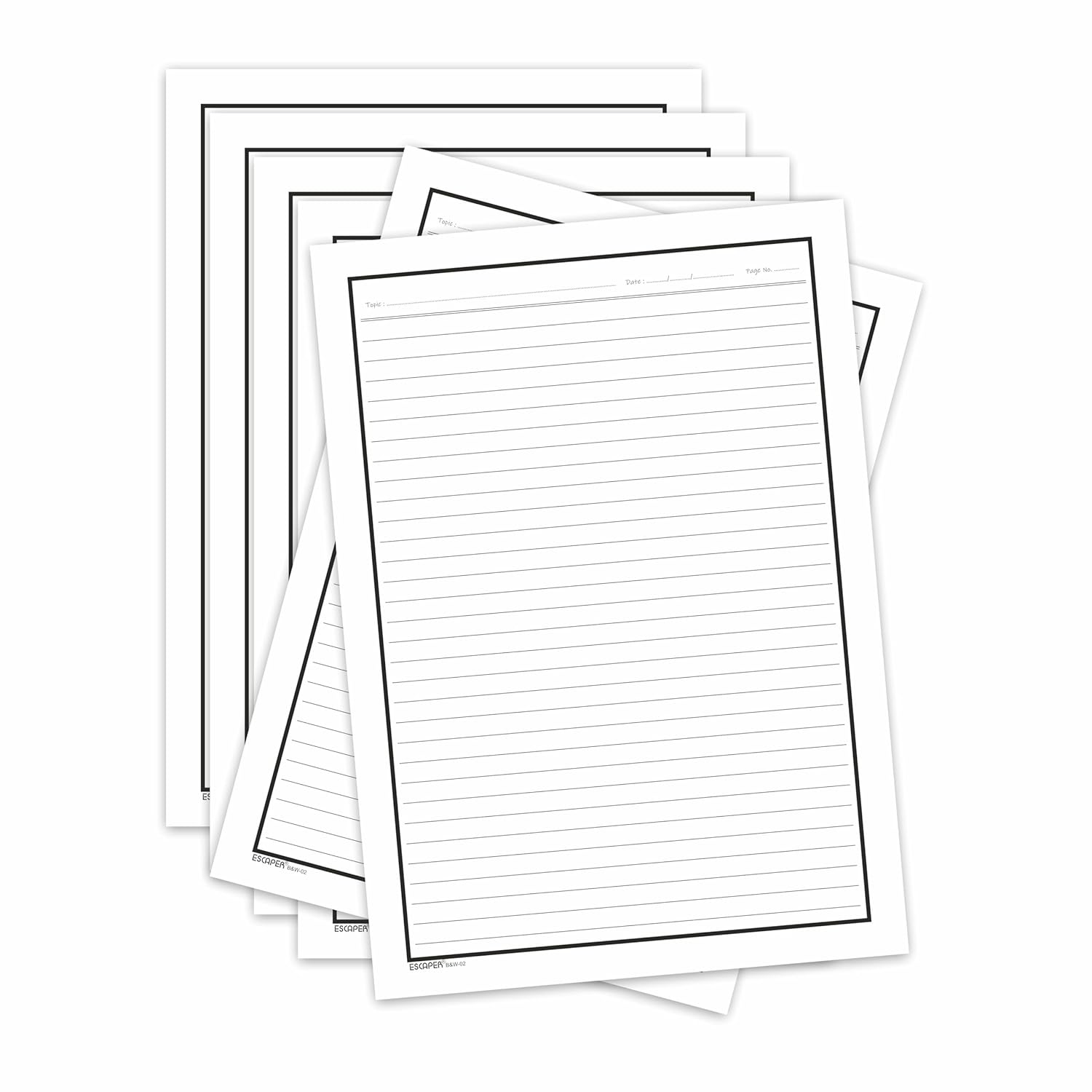 One Side Ruled A4 Sheets with Elegant Borders, 90 GSM White Paper for Writing, Projects, Office & School Use, Border Ruled Paper Sheets for Assignments, Notes & Printing