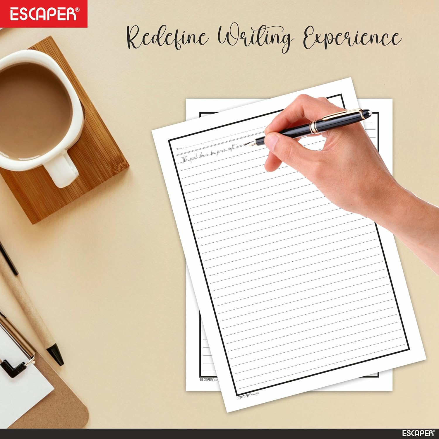 One Side Ruled A4 Sheets with Elegant Borders, 90 GSM White Paper for Writing, Projects, Office & School Use, Border Ruled Paper Sheets for Assignments, Notes & Printing
