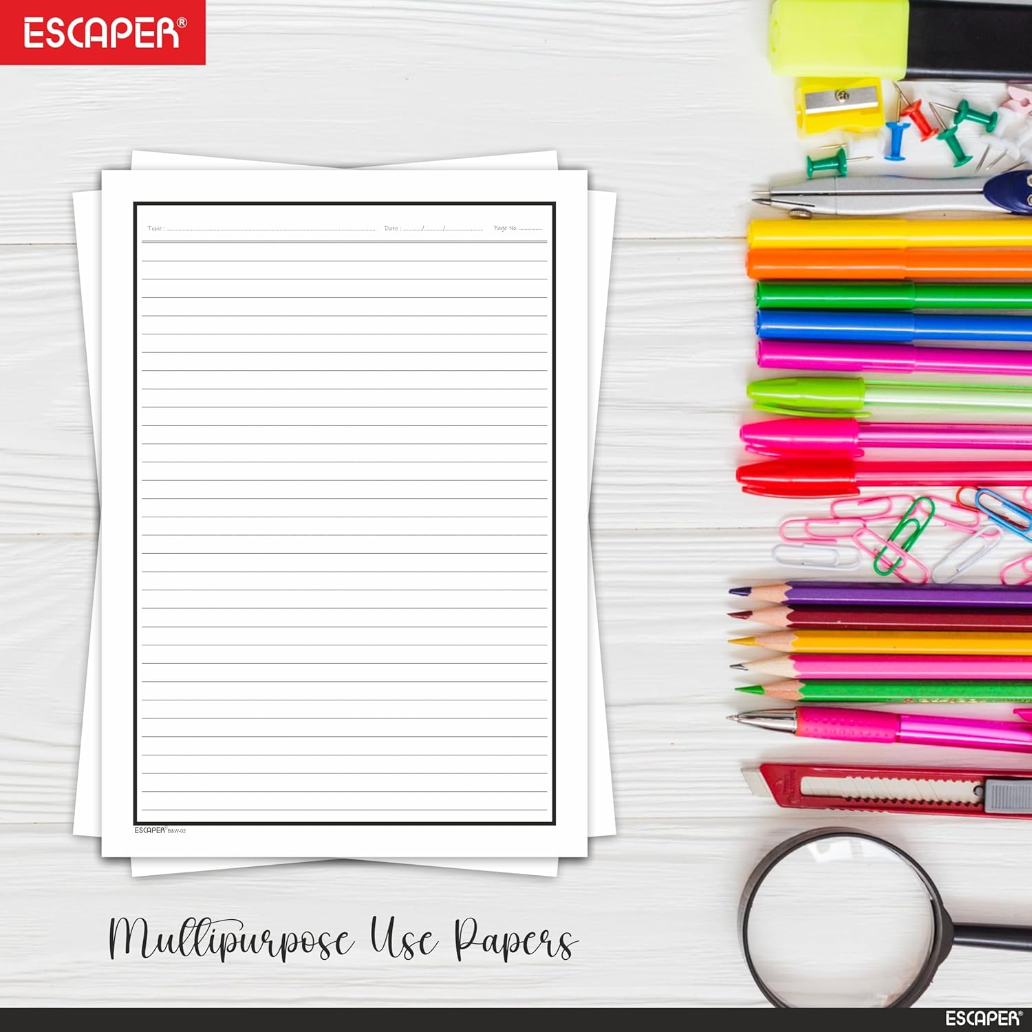 One Side Ruled A4 Sheets with Elegant Borders, 90 GSM White Paper for Writing, Projects, Office & School Use, Border Ruled Paper Sheets for Assignments, Notes & Printing