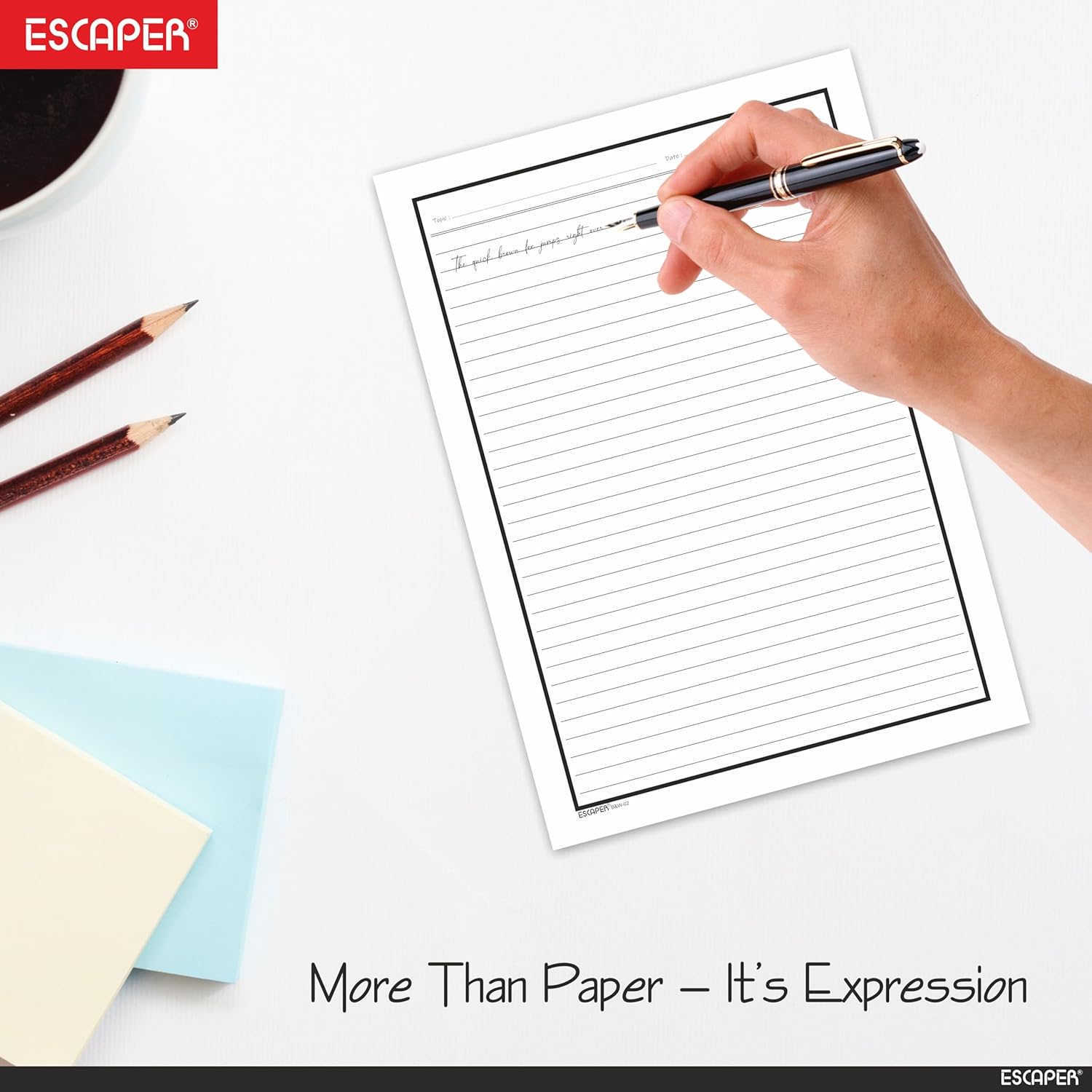 One Side Ruled A4 Sheets with Elegant Borders, 90 GSM White Paper for Writing, Projects, Office & School Use, Border Ruled Paper Sheets for Assignments, Notes & Printing