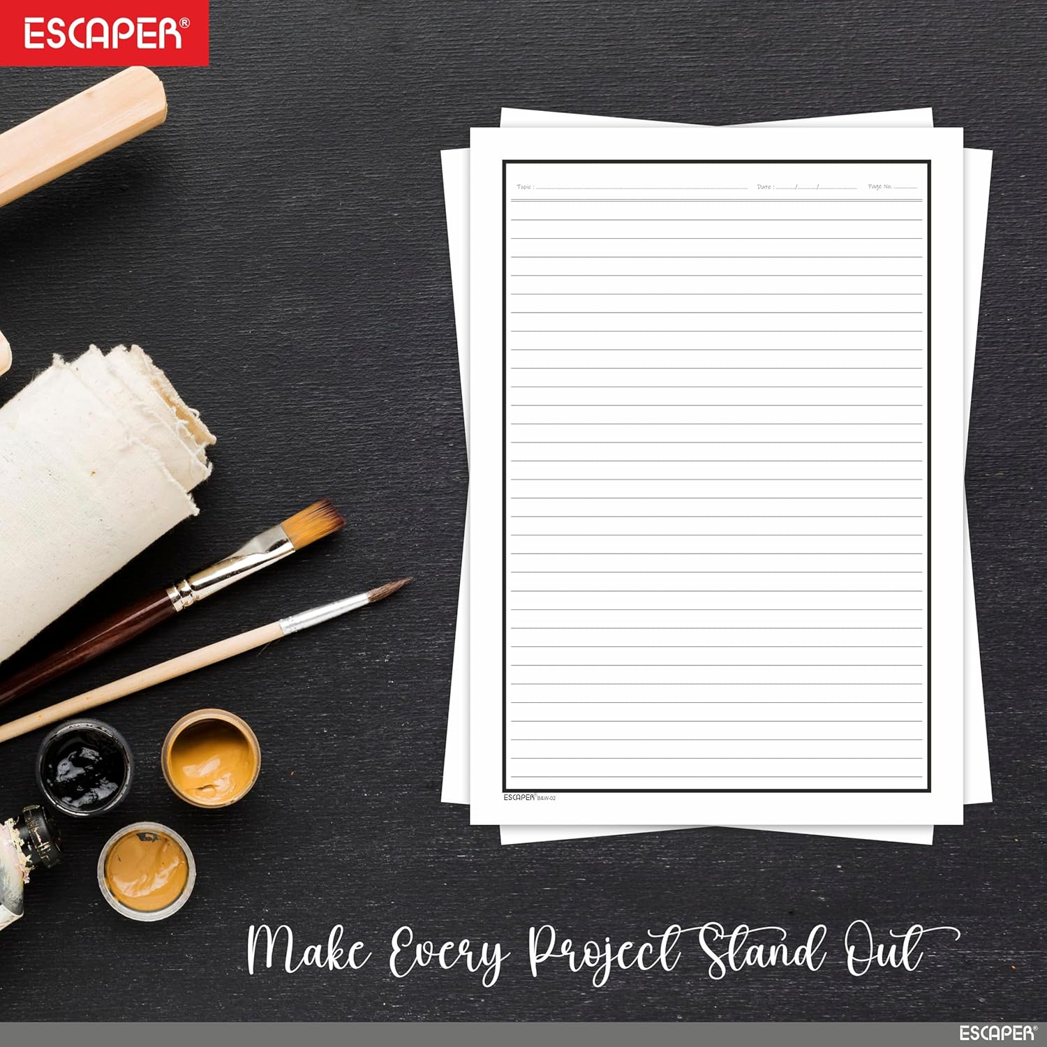 One Side Ruled A4 Sheets with Elegant Borders, 90 GSM White Paper for Writing, Projects, Office & School Use, Border Ruled Paper Sheets for Assignments, Notes & Printing