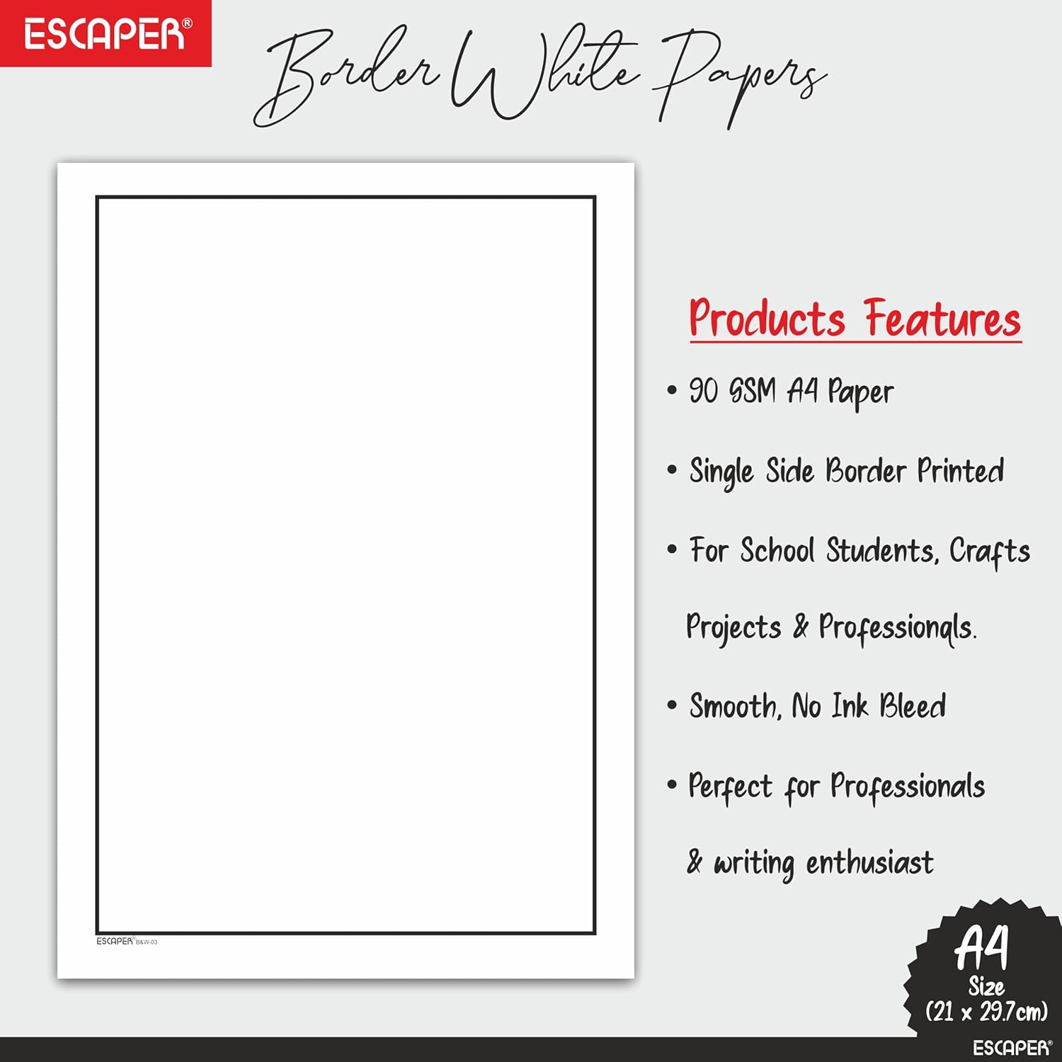 Plain Elegant Border A4 Sheets, 90 GSM White Paper, Unruled A4 Size Border Design Paper, Printer-Friendly, Ideal for Certificates, Crafts, Letters & Projects