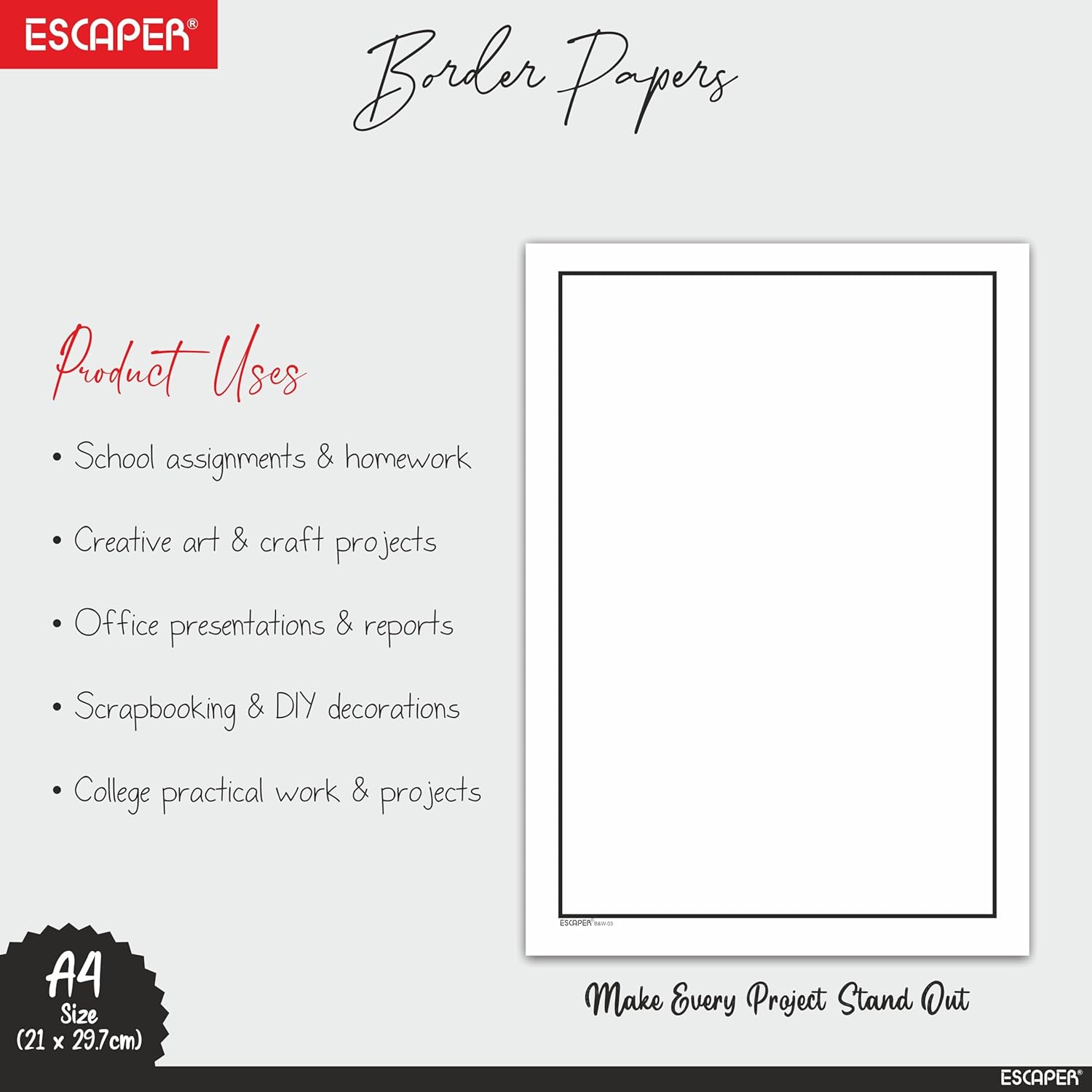 Plain Elegant Border A4 Sheets, 90 GSM White Paper, Unruled A4 Size Border Design Paper, Printer-Friendly, Ideal for Certificates, Crafts, Letters & Projects