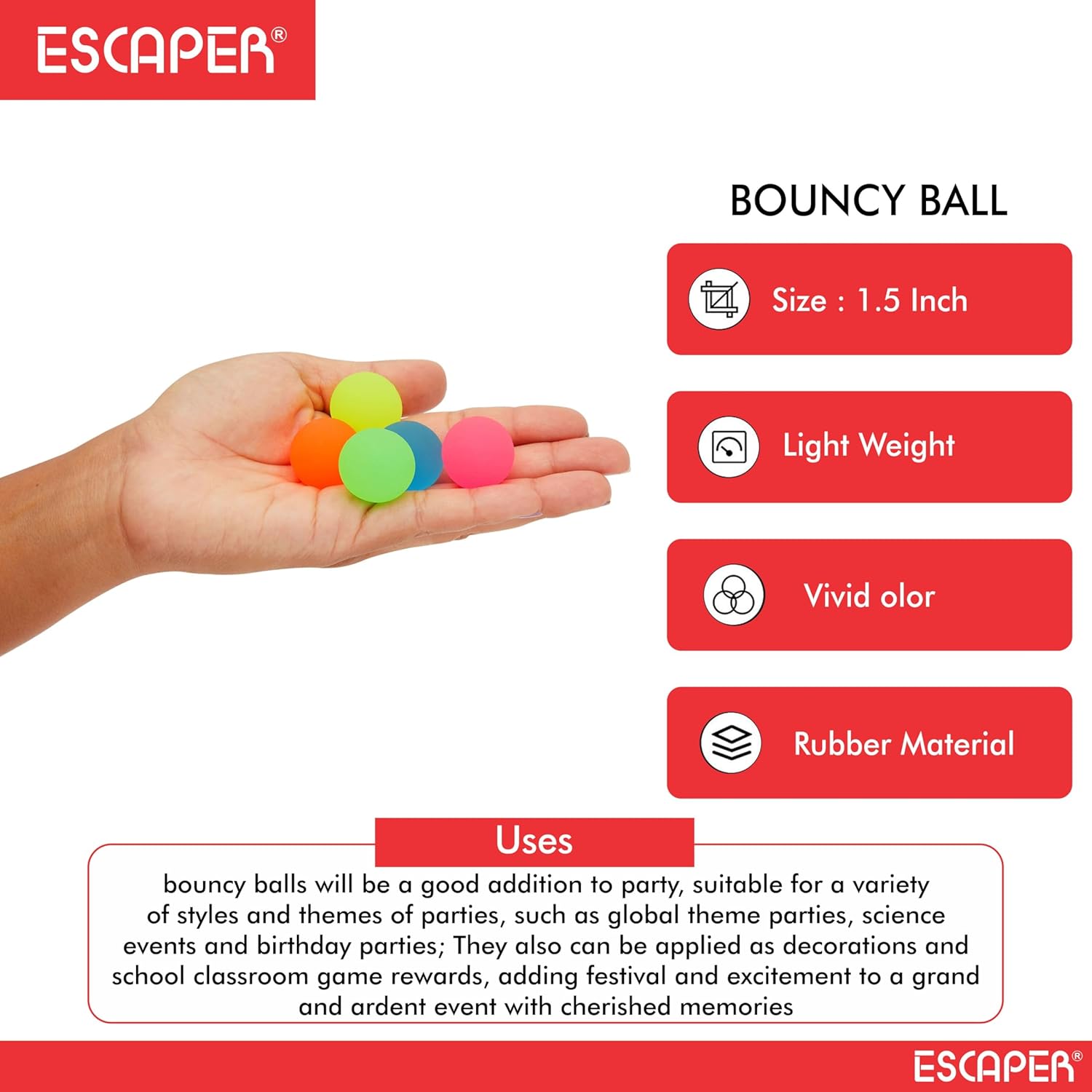 Assorted Colorful Bouncy Balls Set for Kids 1.5" Rubber Bouncy Jumping Balls, Crazy High Bounce Play Balls, Fun Party Favors, Return Gifts, Outdoor Toys