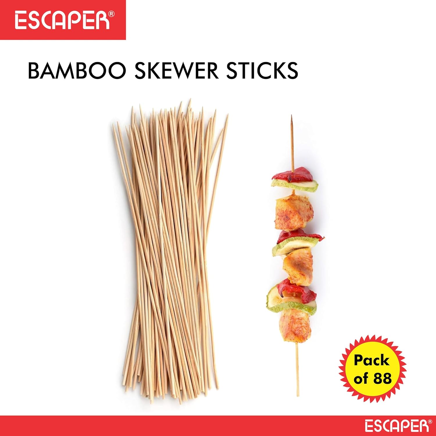 Bamboo Skewers Sticks, (Pack of 88) Multipurpose Skewers Sticks for Grilling, Fruits, Kids Crafts Natural Biodegradable Sticks for Snacks, Kababs & DIY Use
