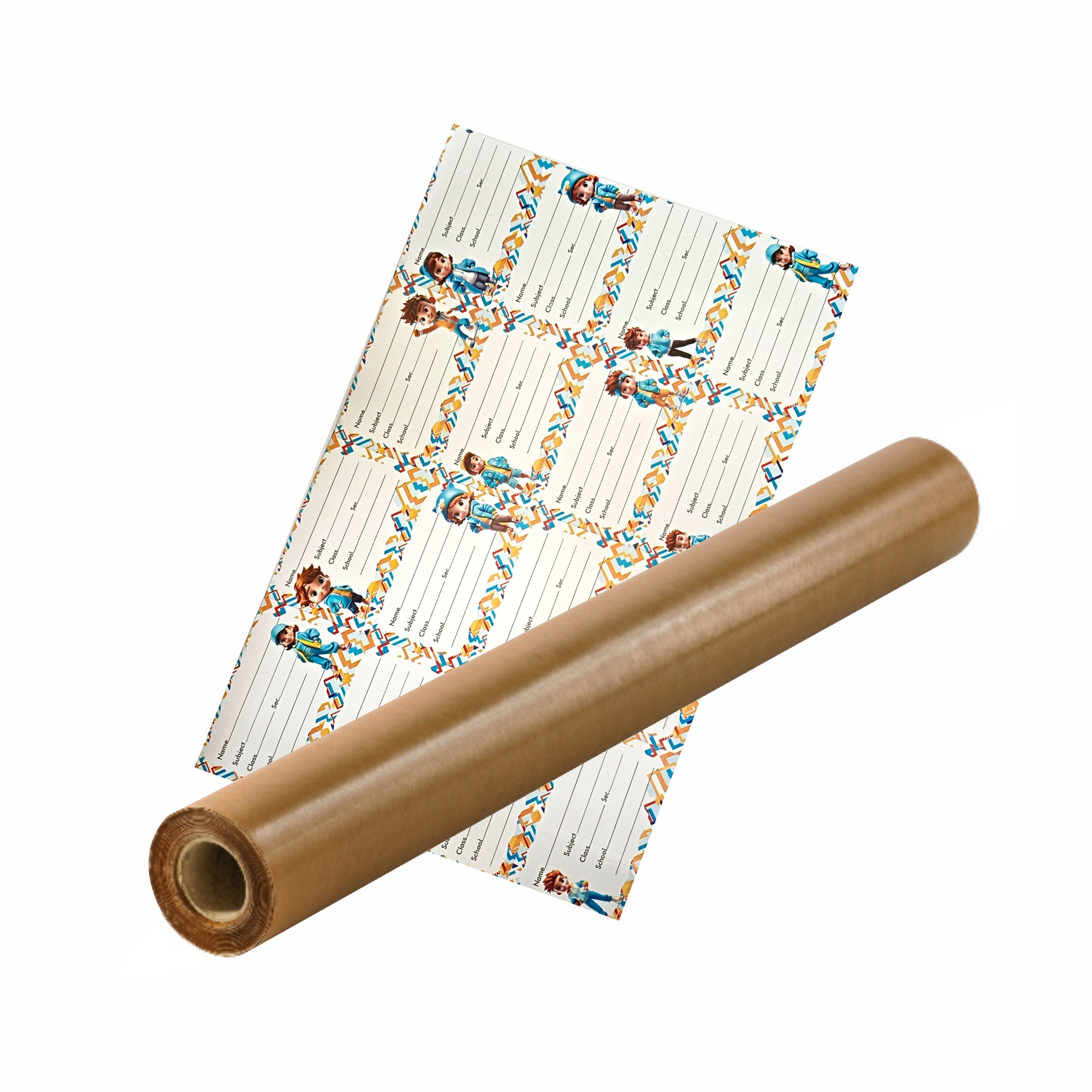 Laminated Brown Paper Cover Roll with Name Stickers for School Notebooks, (Pack Of 1- 14 Inch × 8 Meter) Thick Water-Resistant Book Protection Paper for Crafts and Packaging