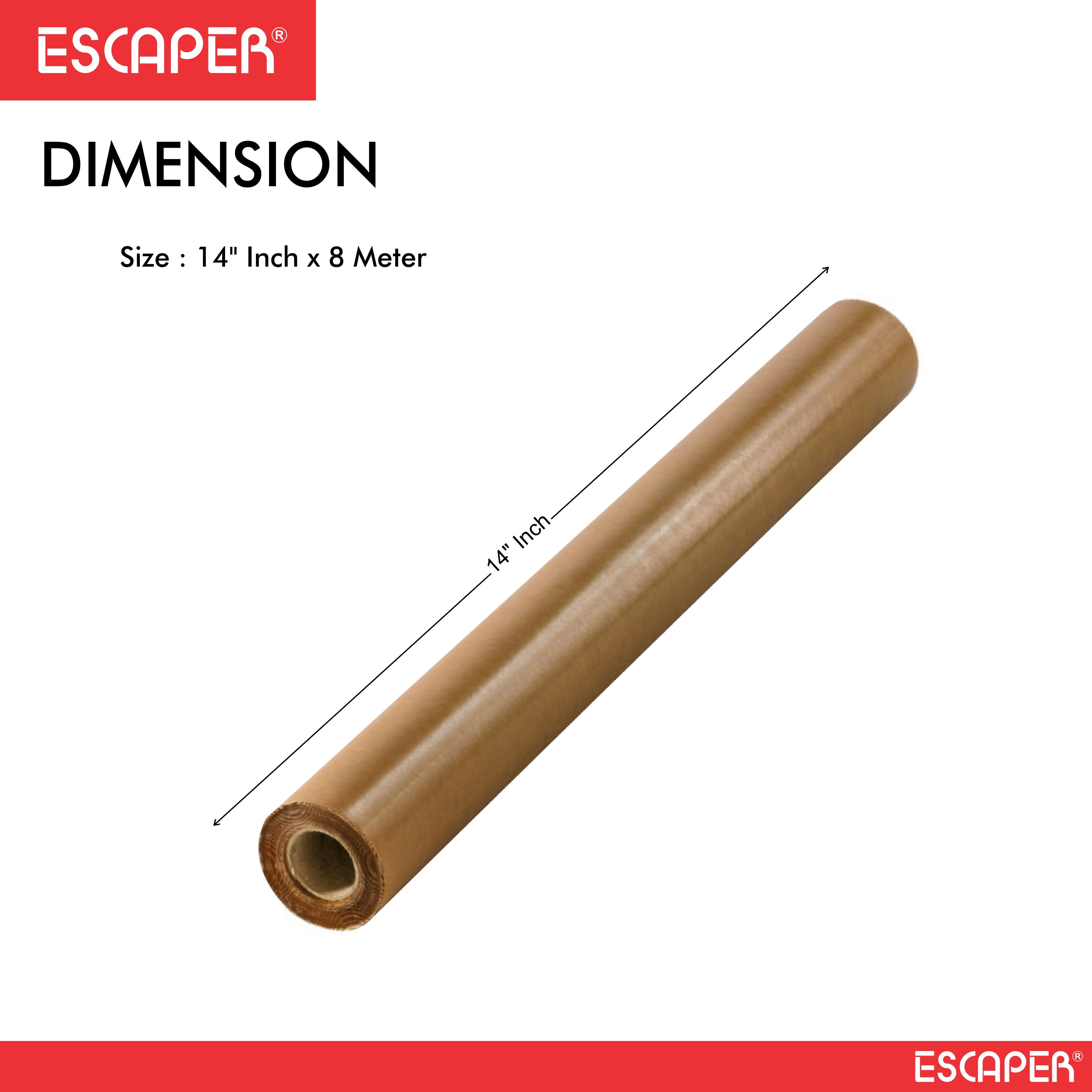 Laminated Brown Paper Cover Roll with Name Stickers for School Notebooks, (Pack Of 1- 14 Inch × 8 Meter) Thick Water-Resistant Book Protection Paper for Crafts and Packaging