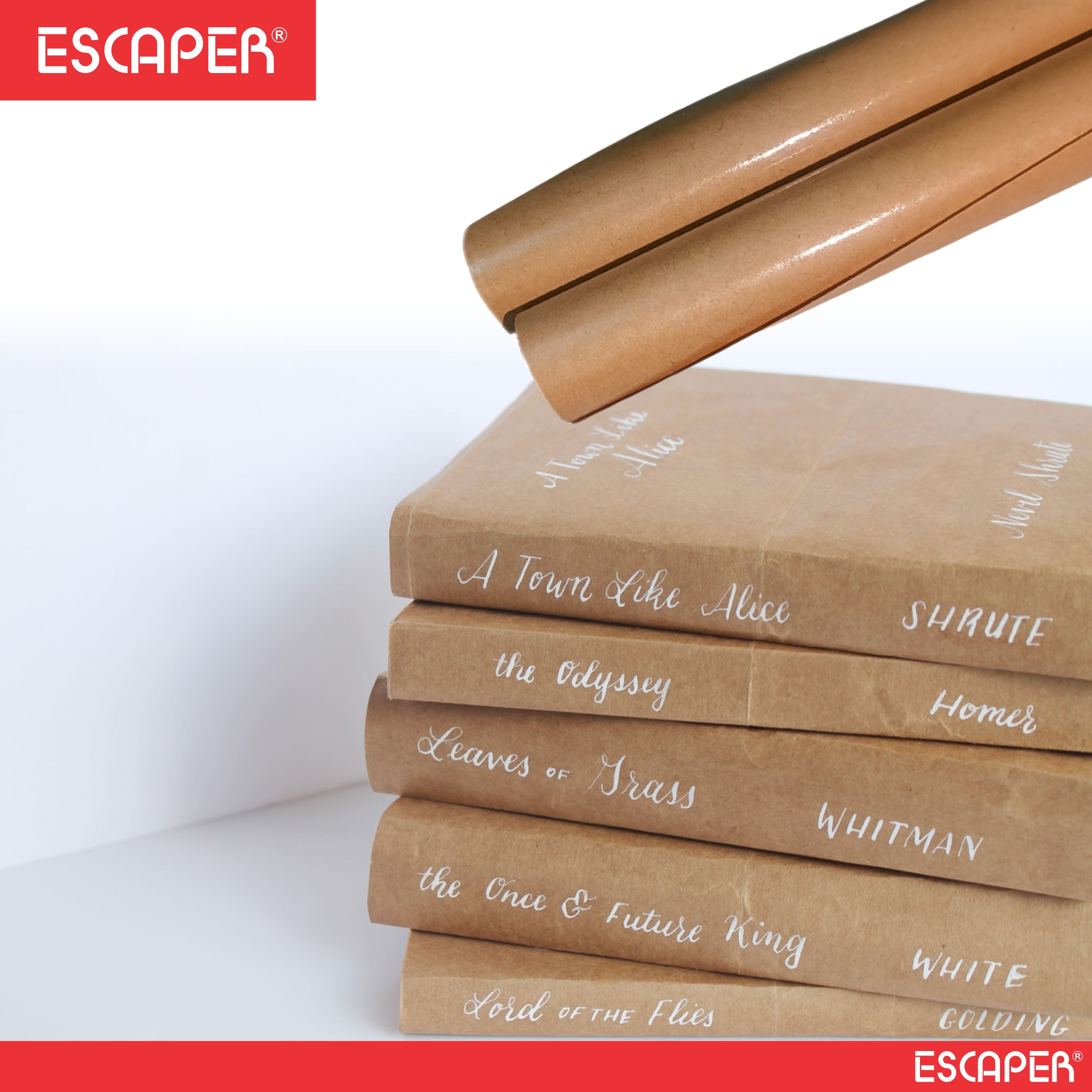 Laminated Brown Paper Cover Roll with Name Stickers for School Notebooks, (Pack Of 1- 14 Inch × 8 Meter) Thick Water-Resistant Book Protection Paper for Crafts and Packaging